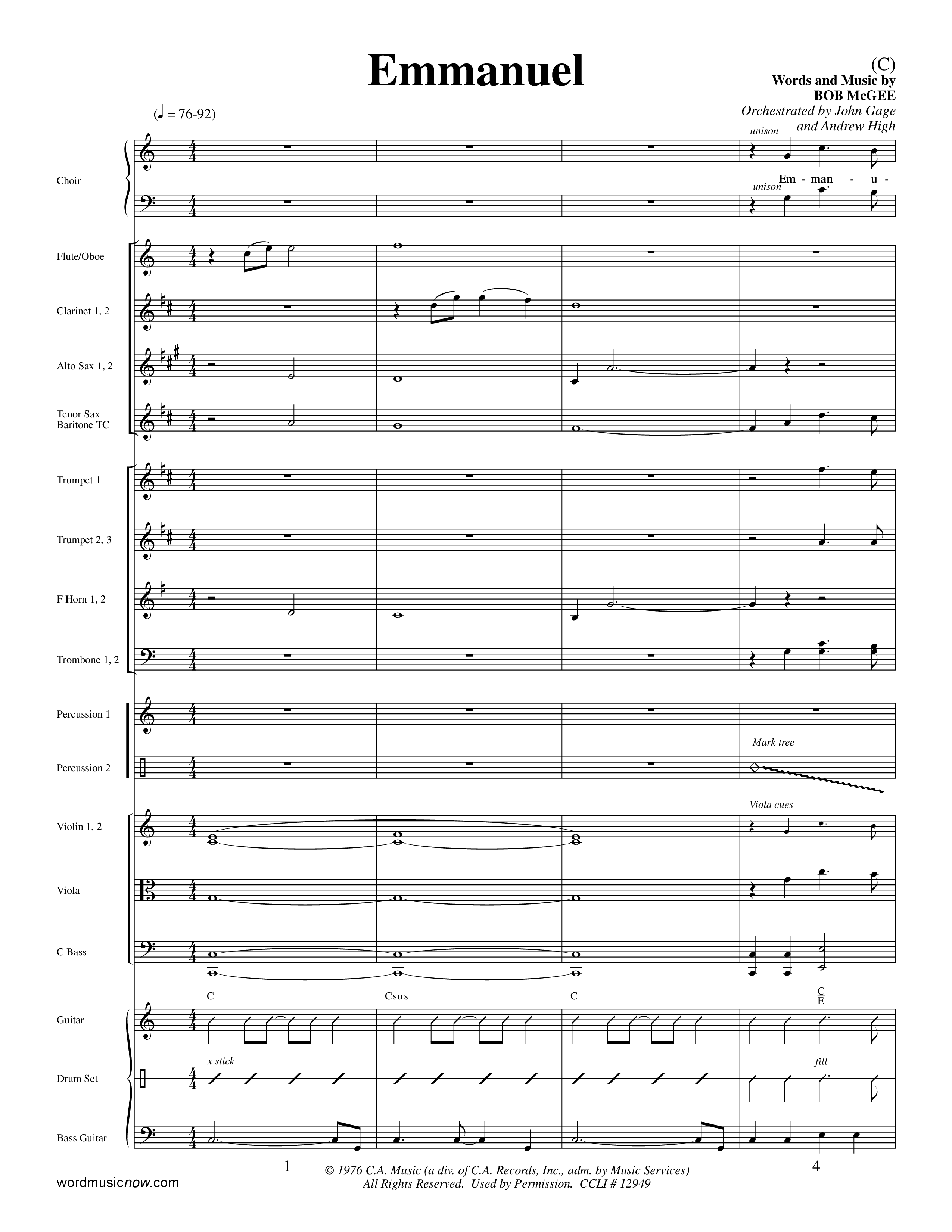 Emmanuel (Choral Anthem SATB) Conductor's Score (Word Music Choral / Orch. John Gage / Orch. Andrew High)