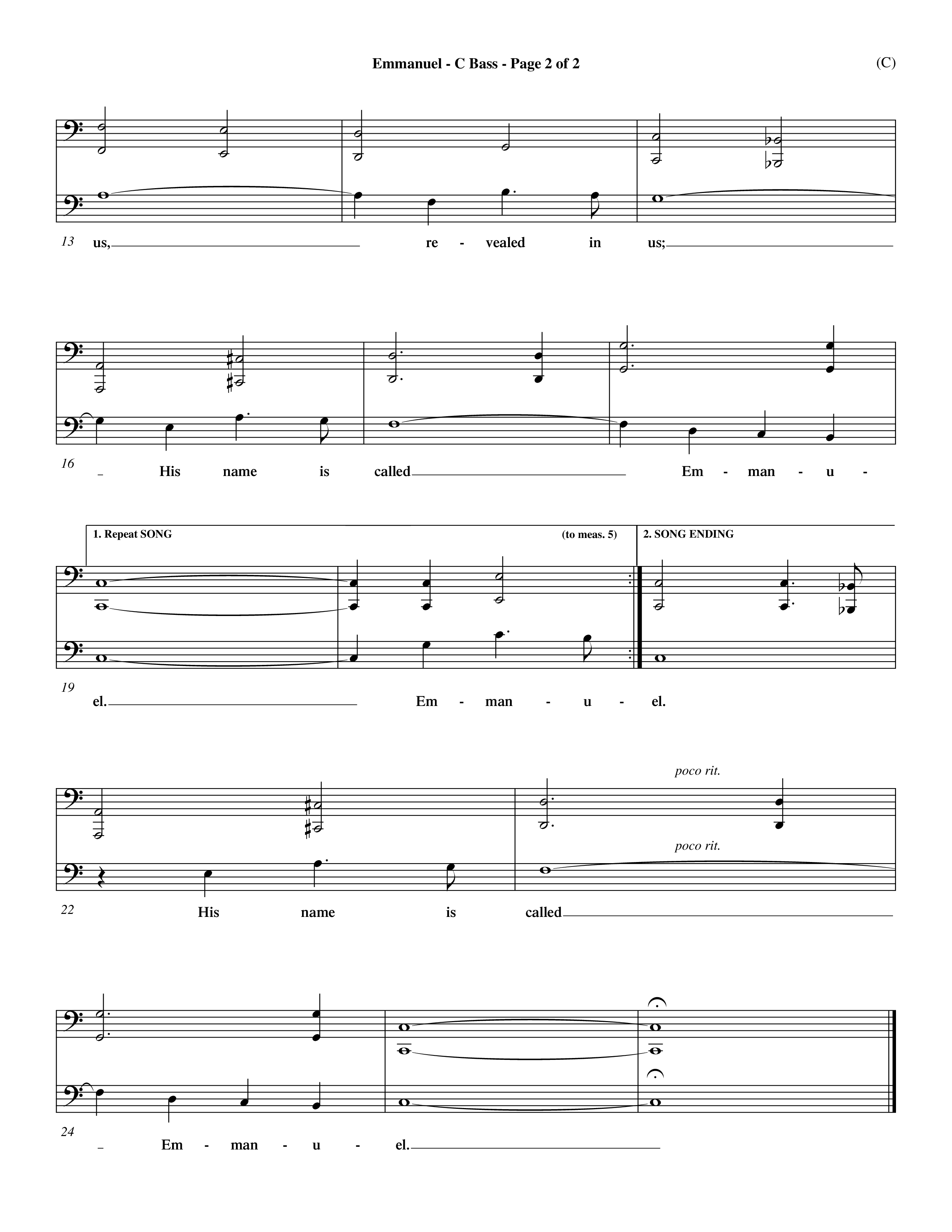 Emmanuel (Choral Anthem SATB) Contrabass (Word Music Choral / Orch. John Gage / Orch. Andrew High)