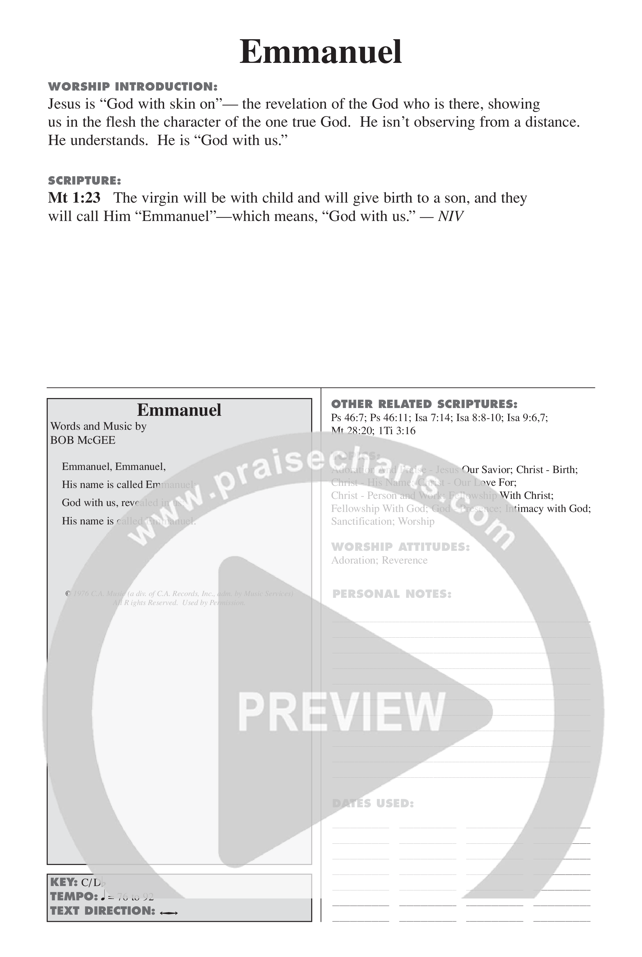 Emmanuel (Choral Anthem SATB) Rhythm Pack (Word Music Choral / Orch. John Gage / Orch. Andrew High)