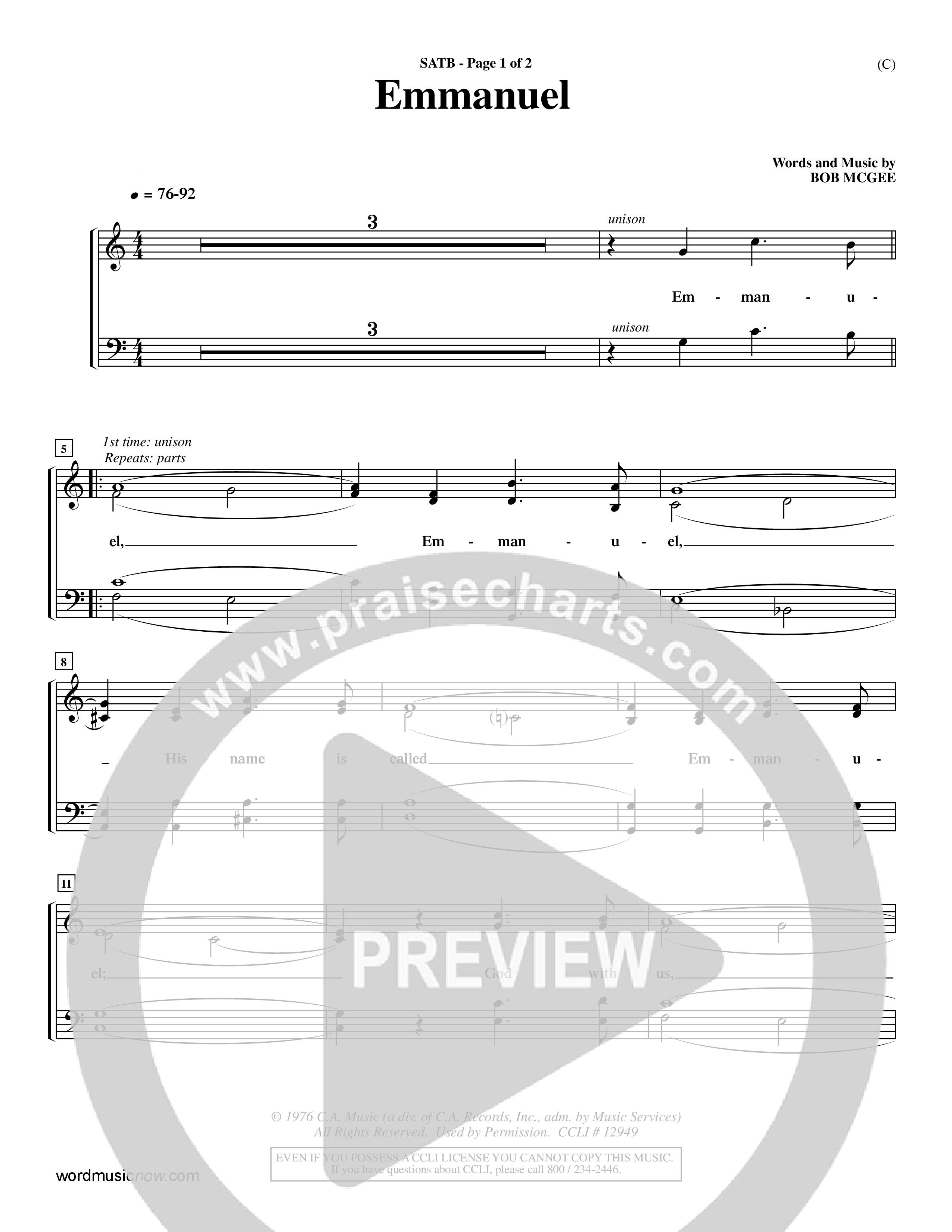 Emmanuel (Choral Anthem SATB) Keyboard/Vocal (SATB) (Word Music Choral / Orch. John Gage / Orch. Andrew High)