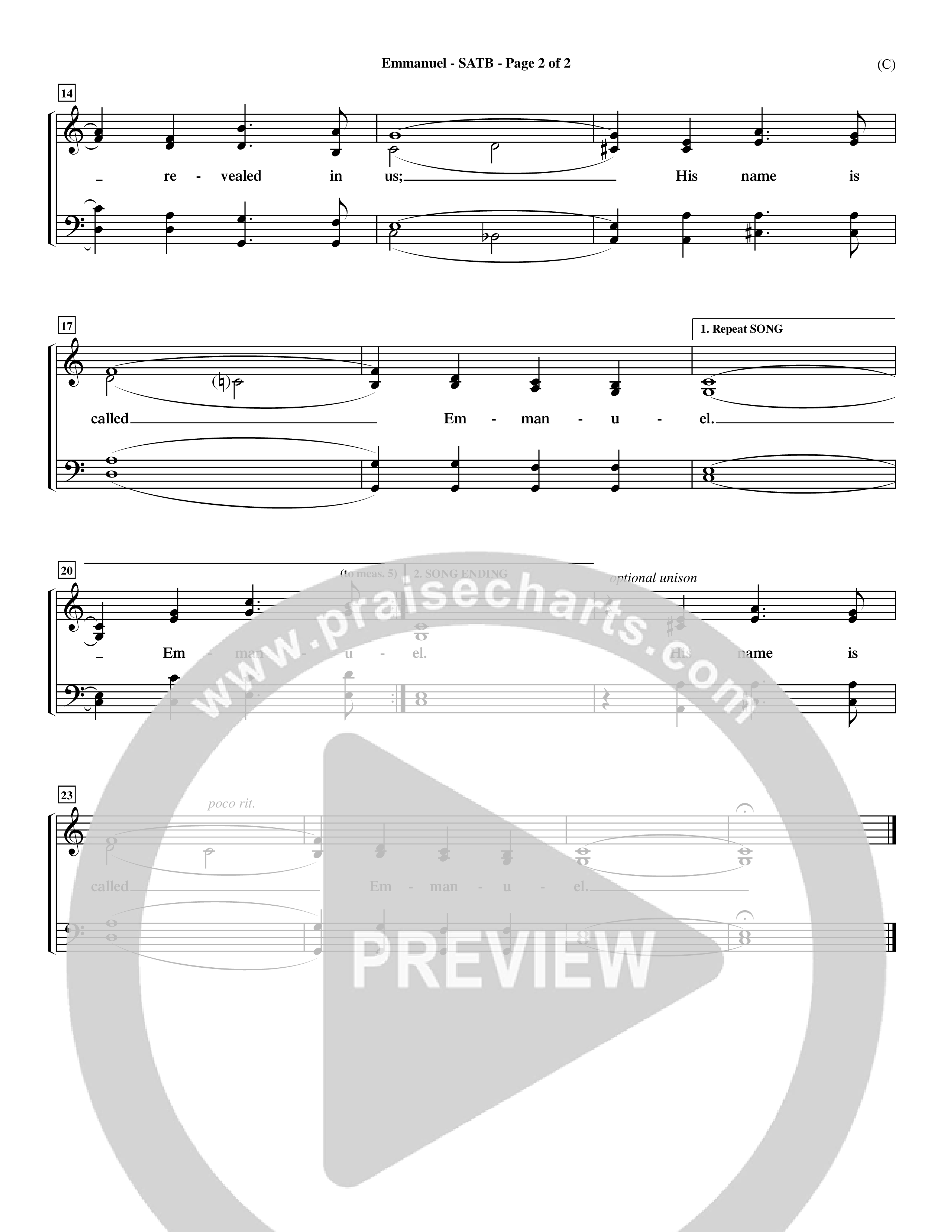 Emmanuel (Choral Anthem SATB) Keyboard/Vocal (SATB) (Word Music Choral / Orch. John Gage / Orch. Andrew High)