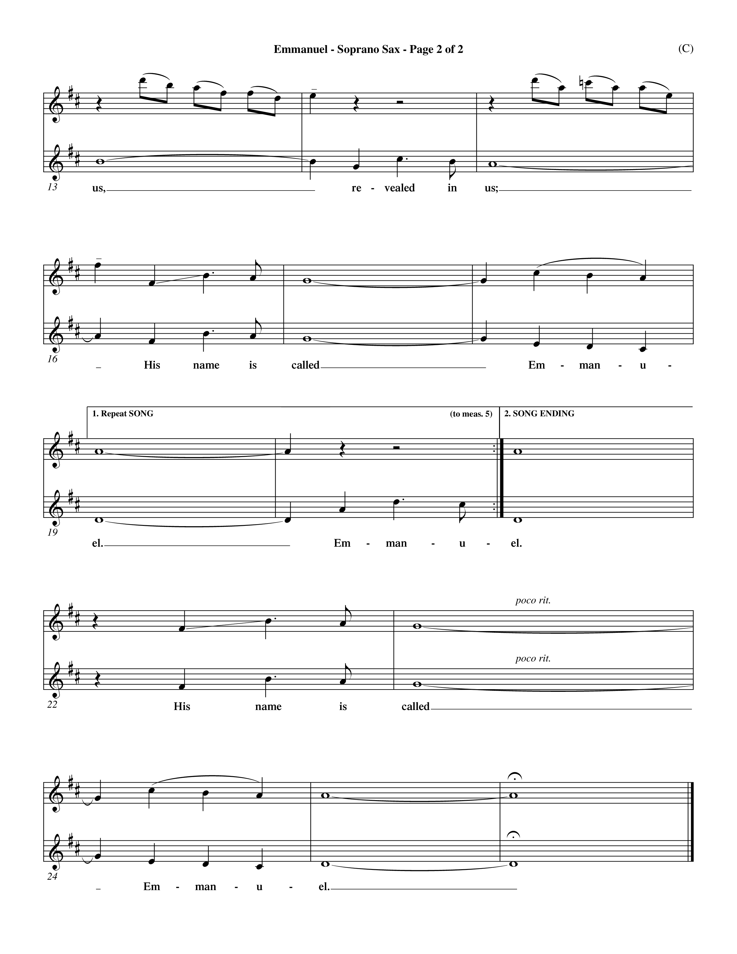 Emmanuel (Choral Anthem SATB) Saxophone (Word Music Choral / Orch. John Gage / Orch. Andrew High)