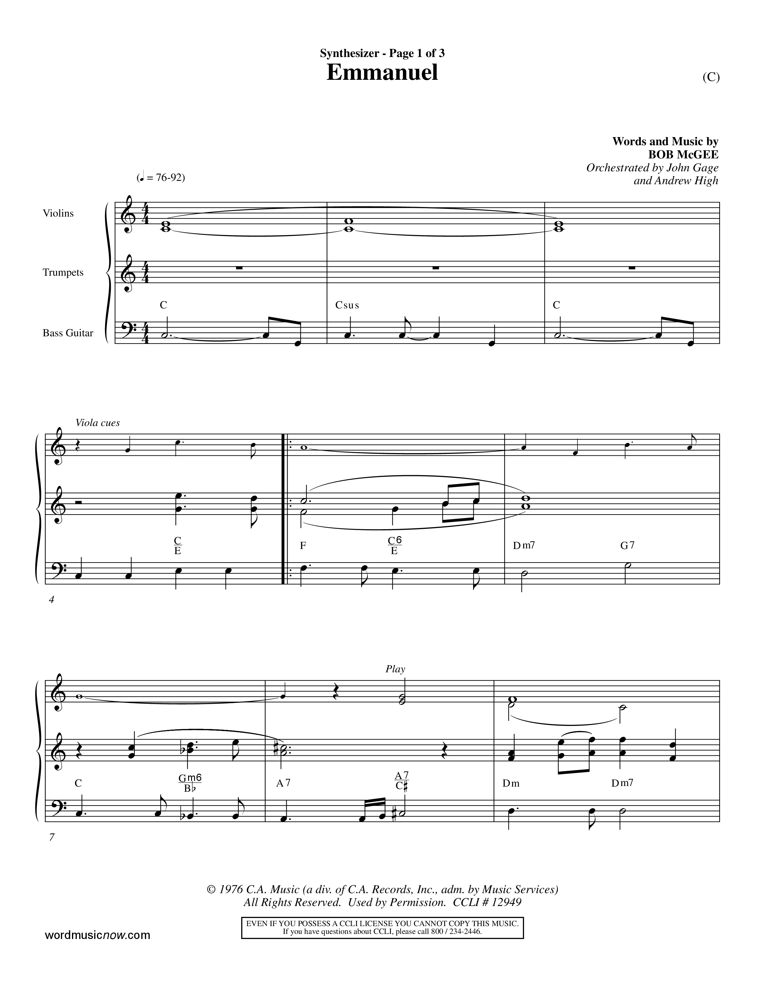 Emmanuel (Choral Anthem SATB) Synth (Word Music Choral / Orch. John Gage / Orch. Andrew High)