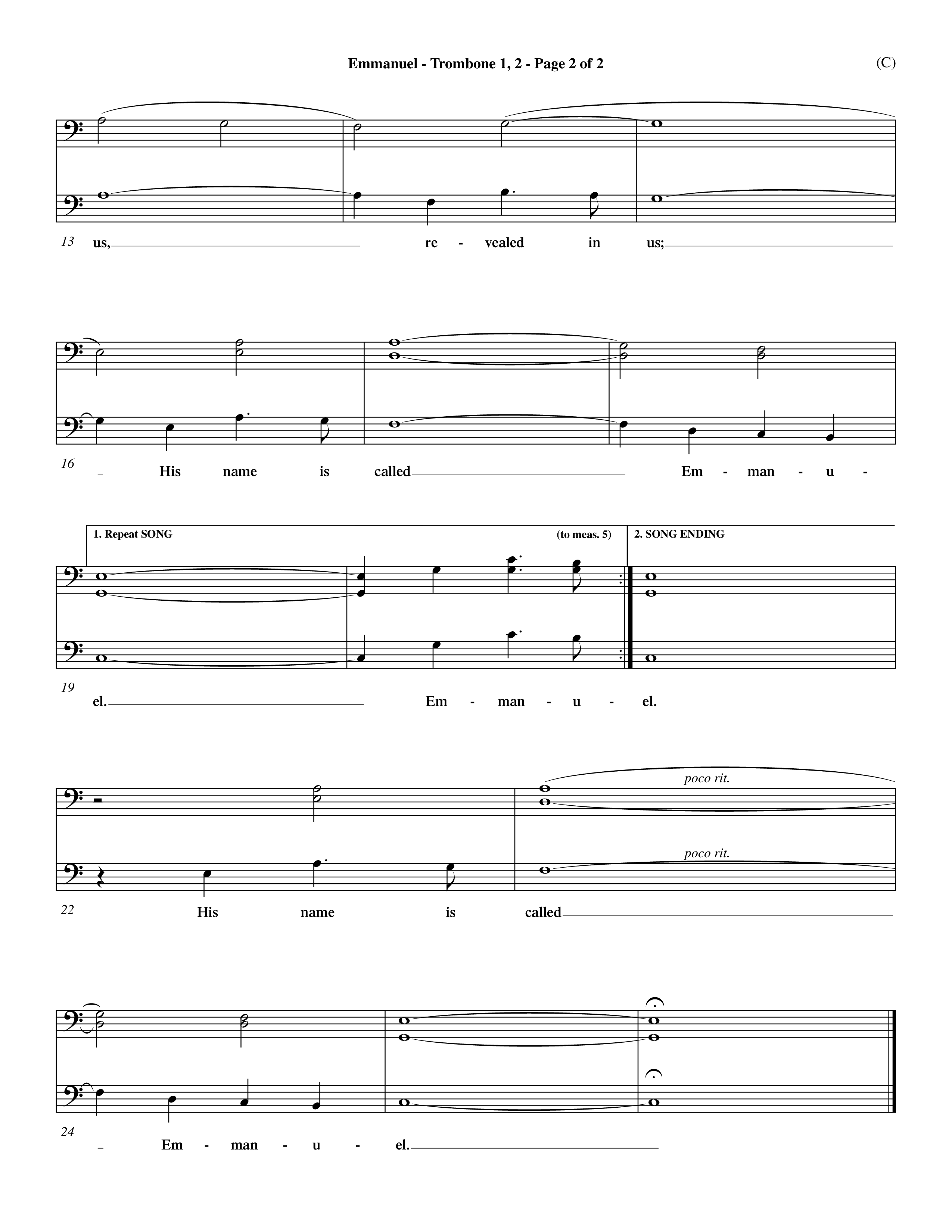 Emmanuel (Choral Anthem SATB) Trombone 1/2 (Word Music Choral / Orch. John Gage / Orch. Andrew High)