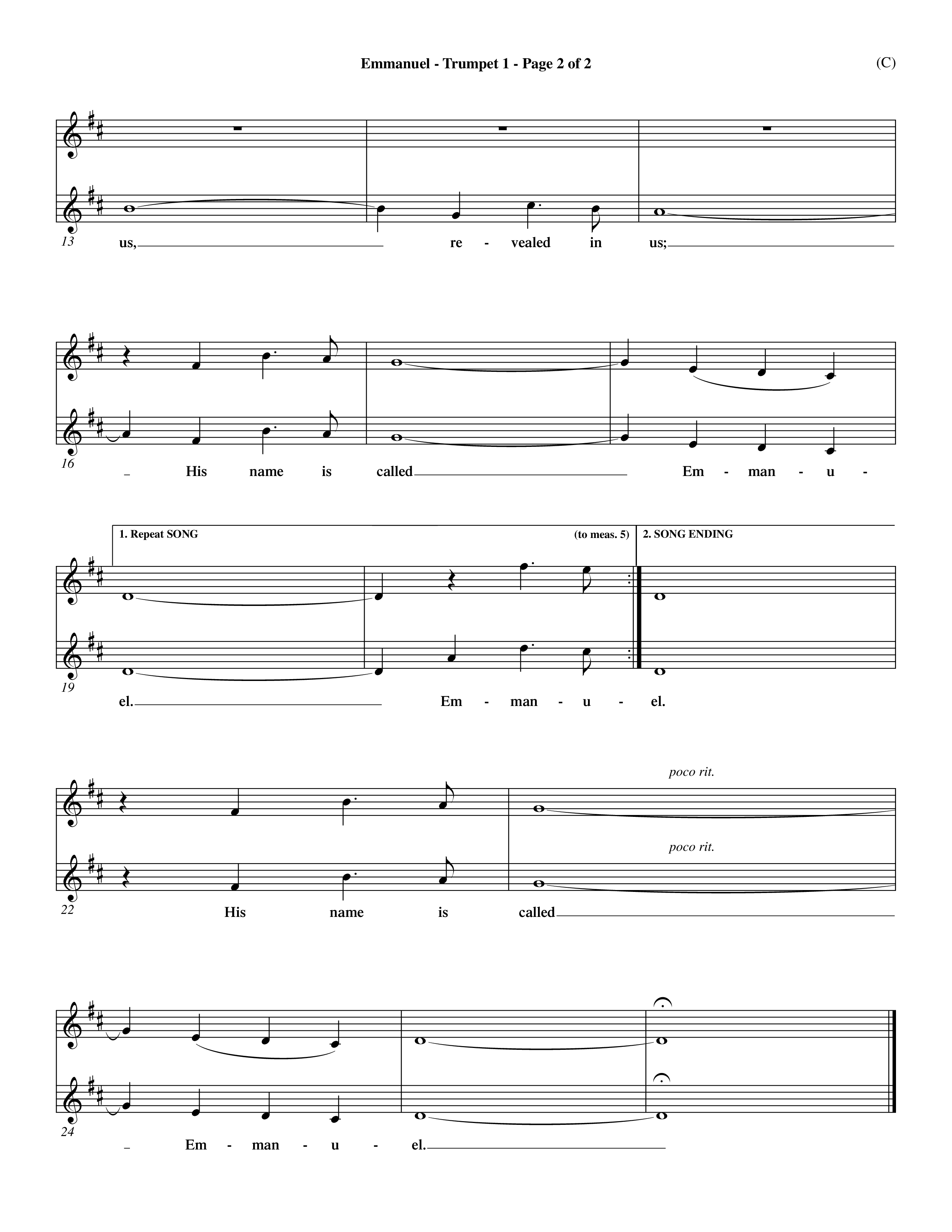 Emmanuel (Choral Anthem SATB) Trumpet 1 (Word Music Choral / Orch. John Gage / Orch. Andrew High)