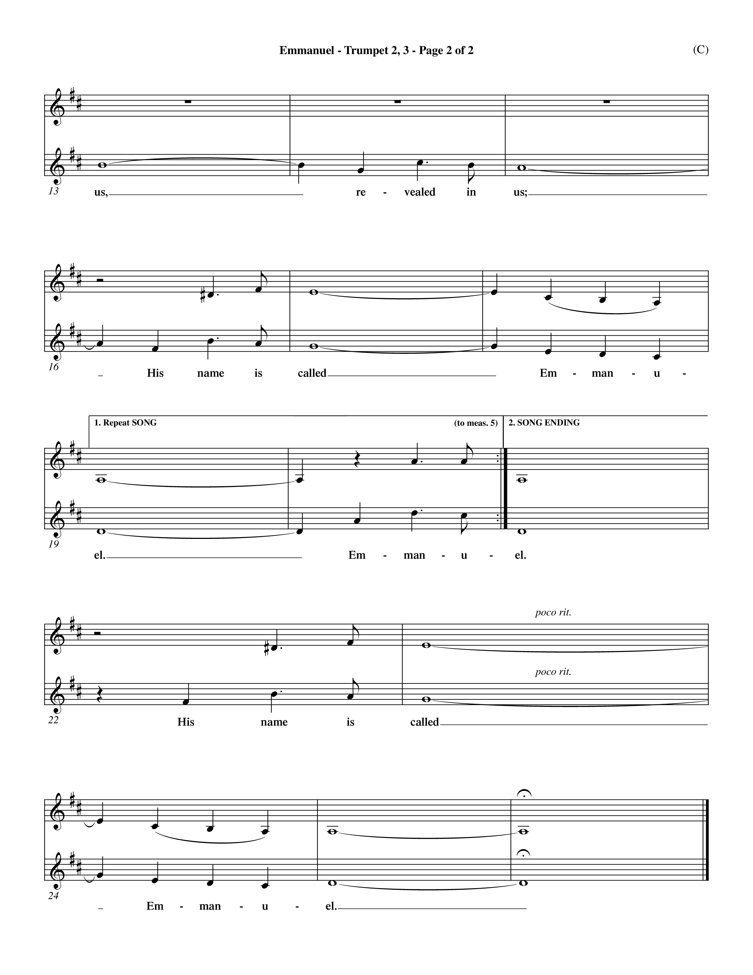 Emmanuel (Choral Anthem SATB) Trumpet 2/3 (Word Music Choral / Orch. John Gage / Orch. Andrew High)