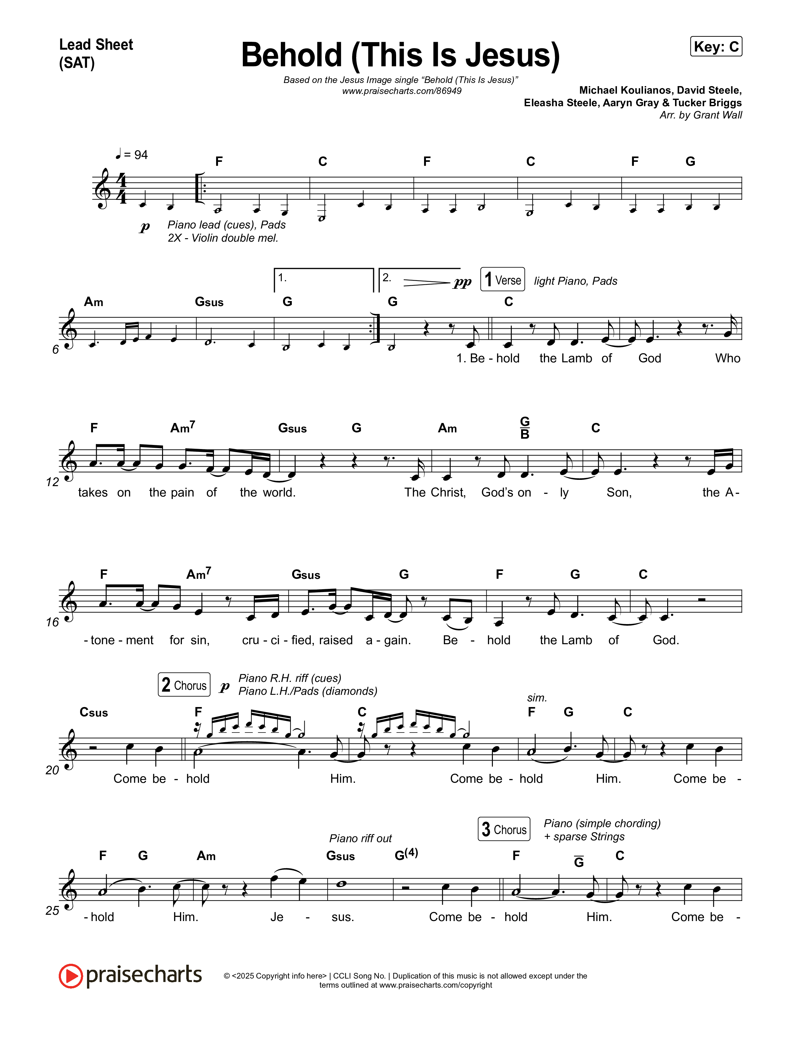 Behold (This Is Jesus) Lead Sheet (SAT) (Jesus Image)