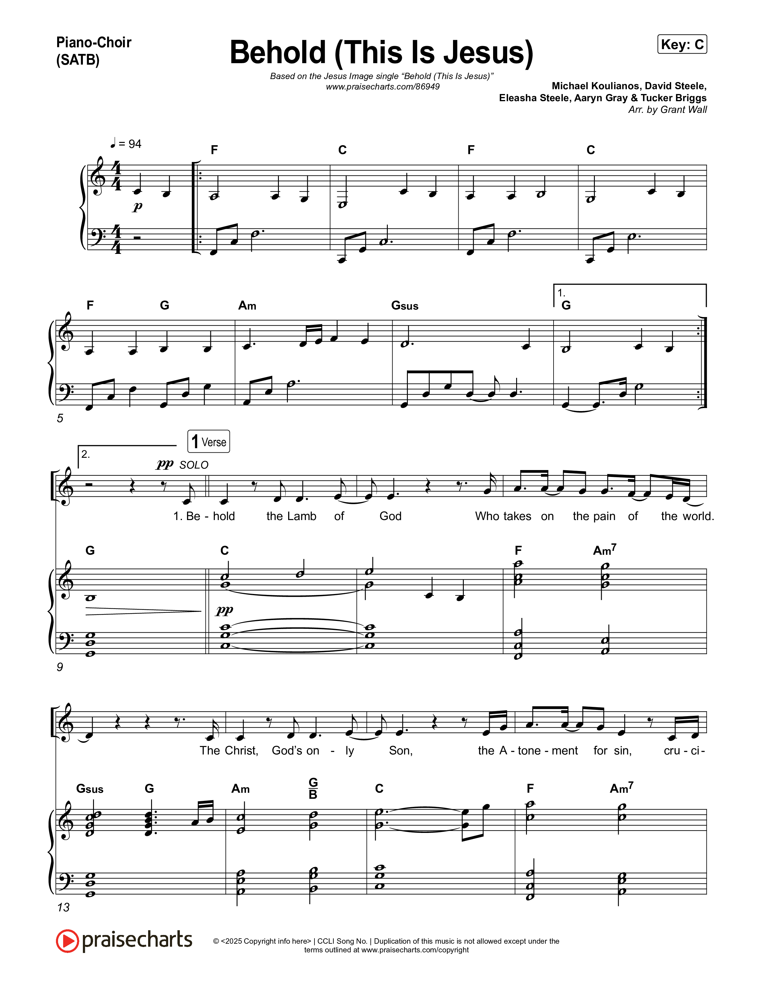 Behold (This Is Jesus) Piano/Vocal Pack (Jesus Image)