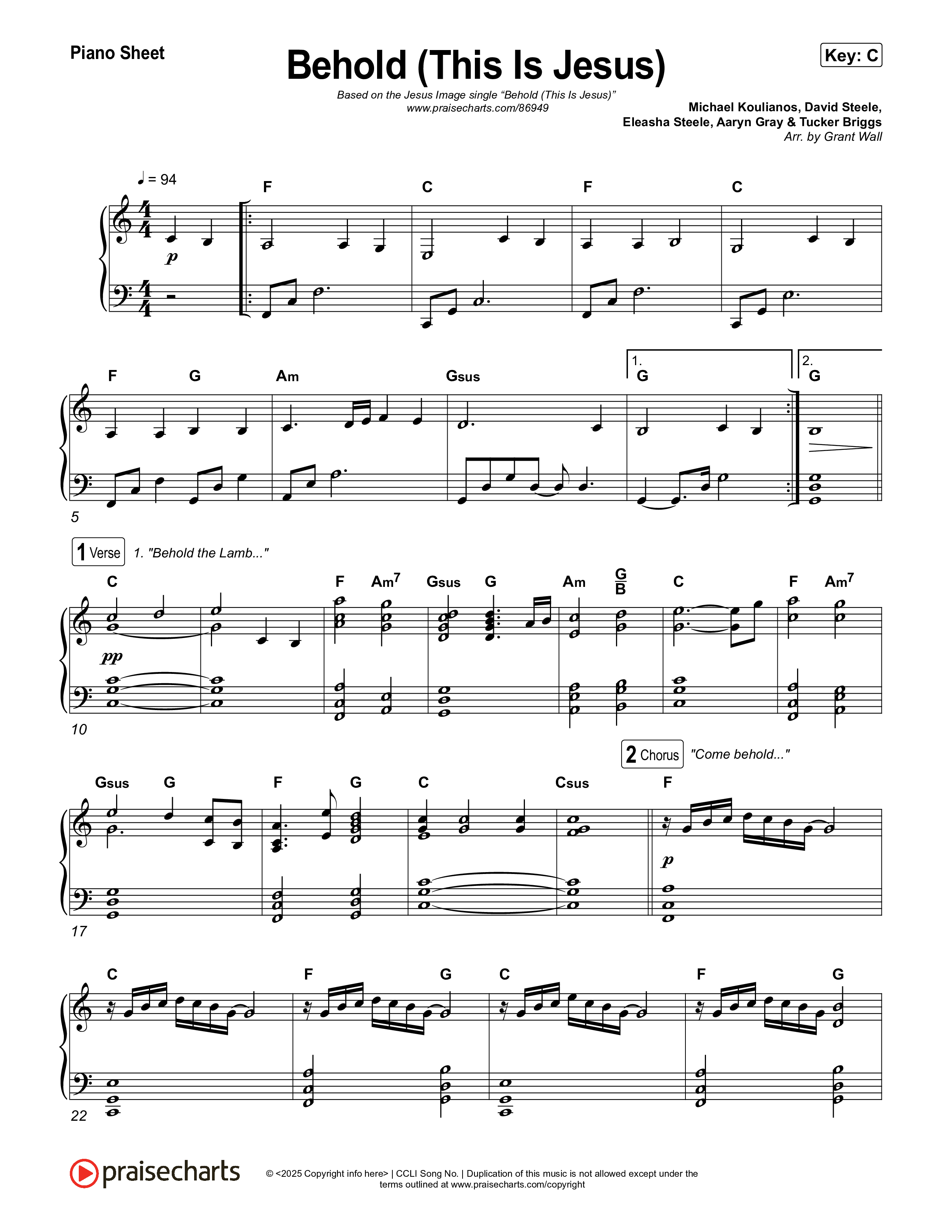 Behold (This Is Jesus) Piano Sheet (Jesus Image)