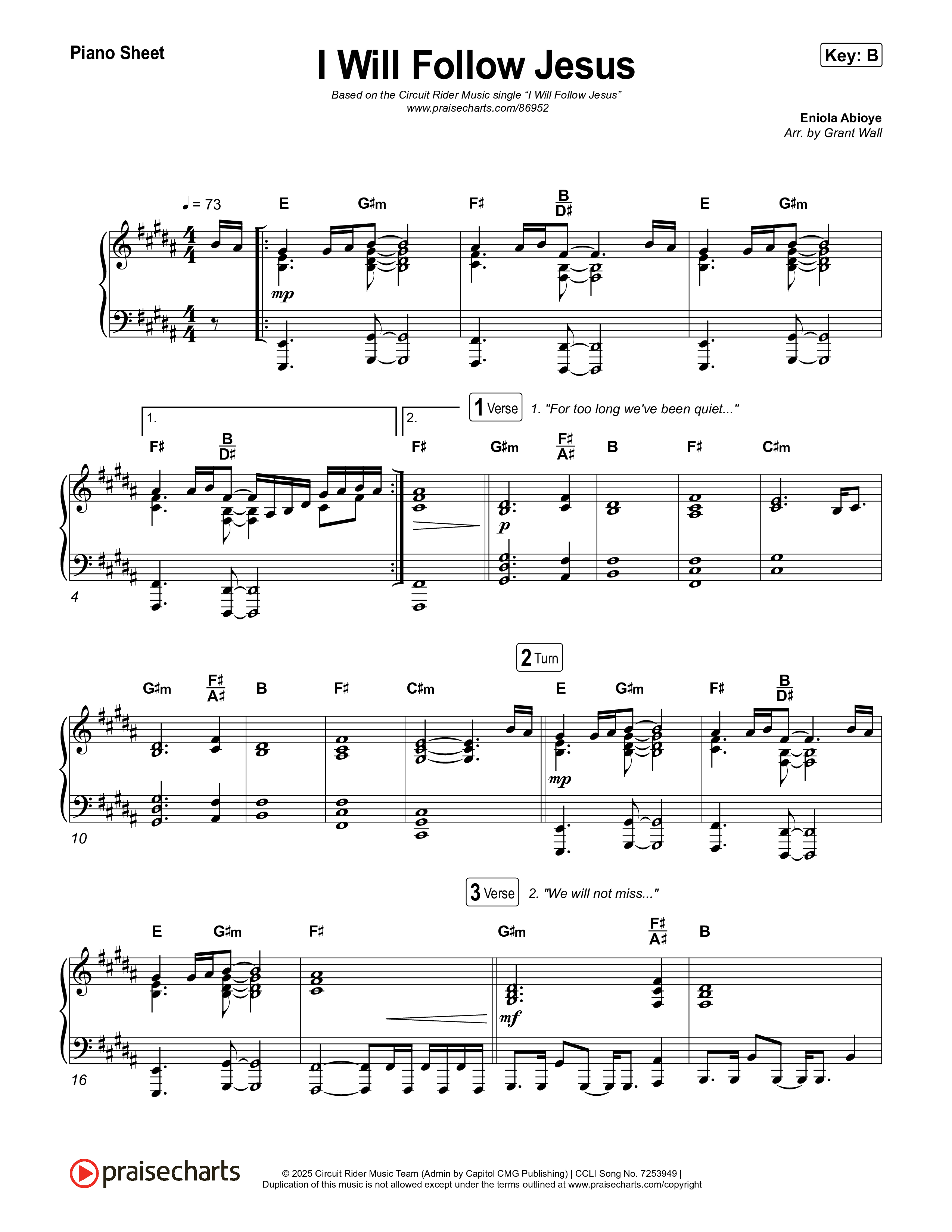 I Will Follow Jesus Piano Sheet (Circuit Rider Music)