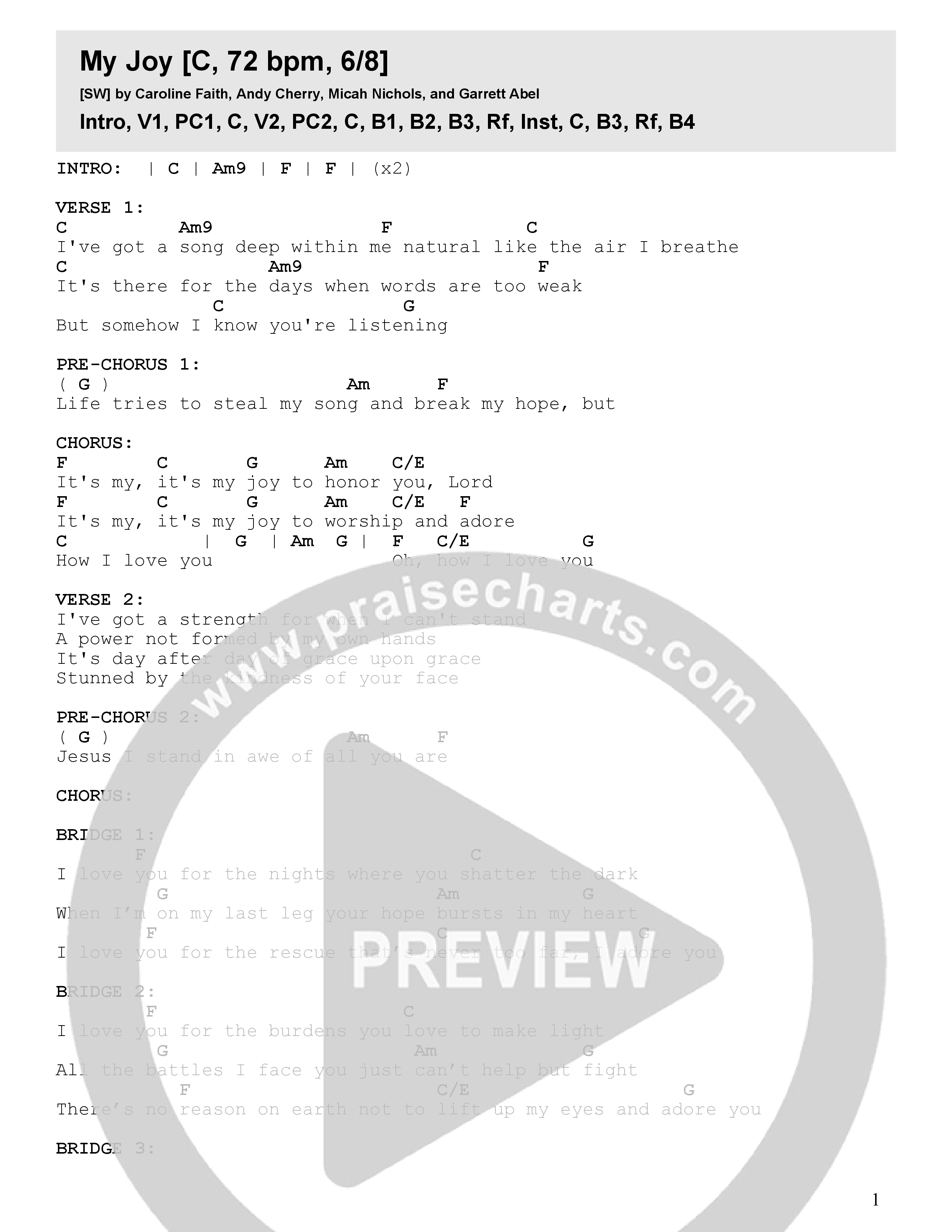 My Joy (Live) Chord Chart (Seacoast)