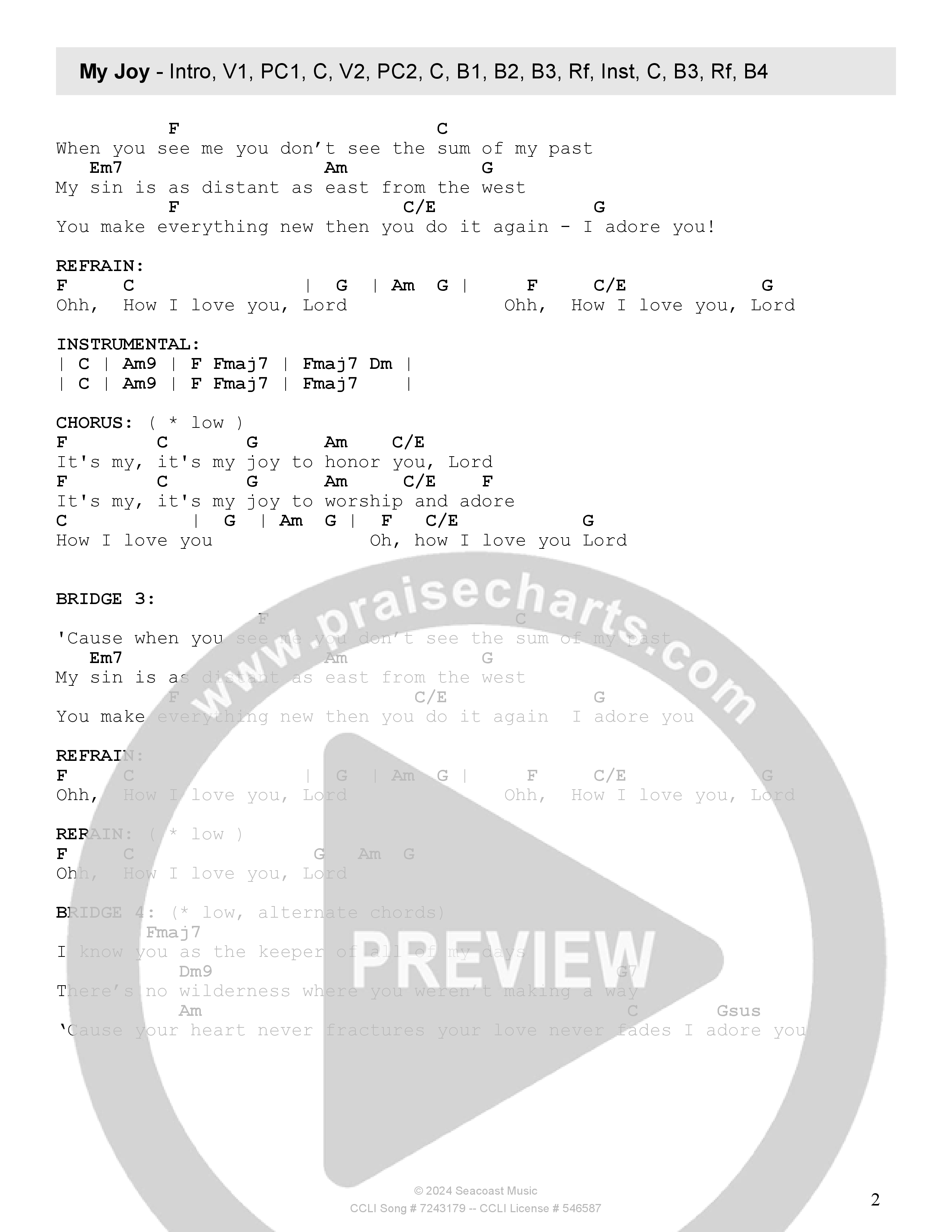 My Joy (Live) Chord Chart (Seacoast)