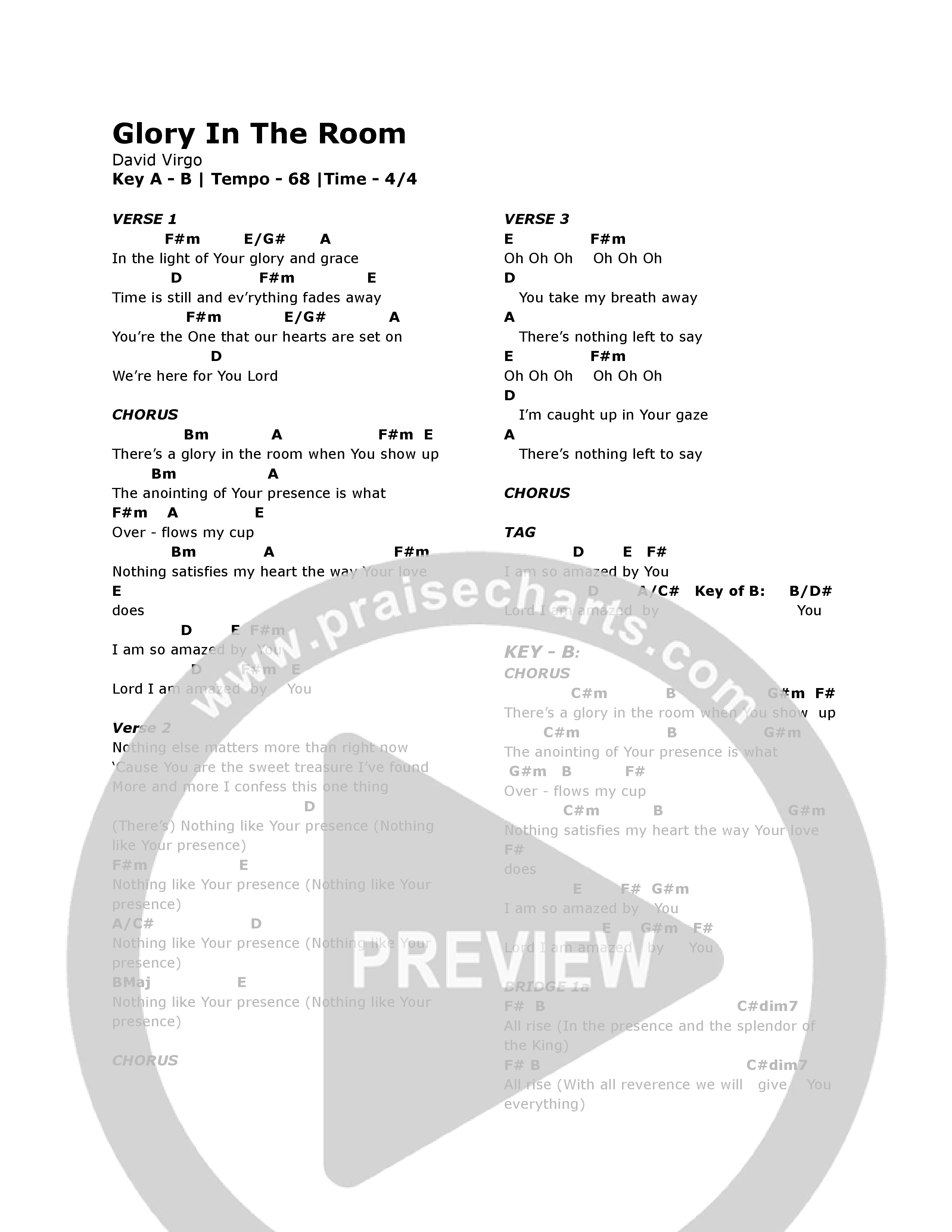 Glory In The Room Chord Chart (Grace Capital City)