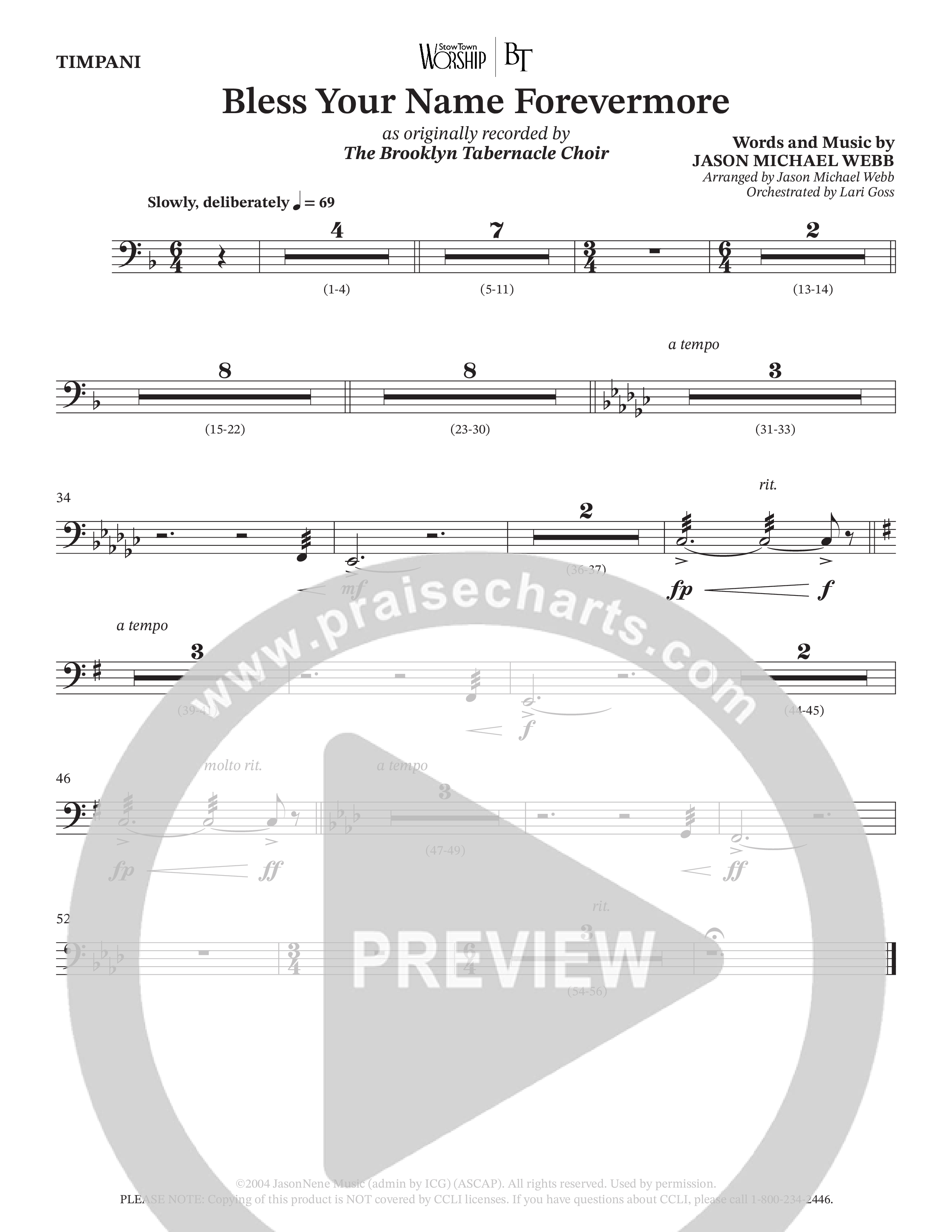 Bless Your Name Forevermore (Choral Anthem SATB) Timpani (The Brooklyn Tabernacle Choir / Arr. Michael Webb / Orch. Lari Goss)