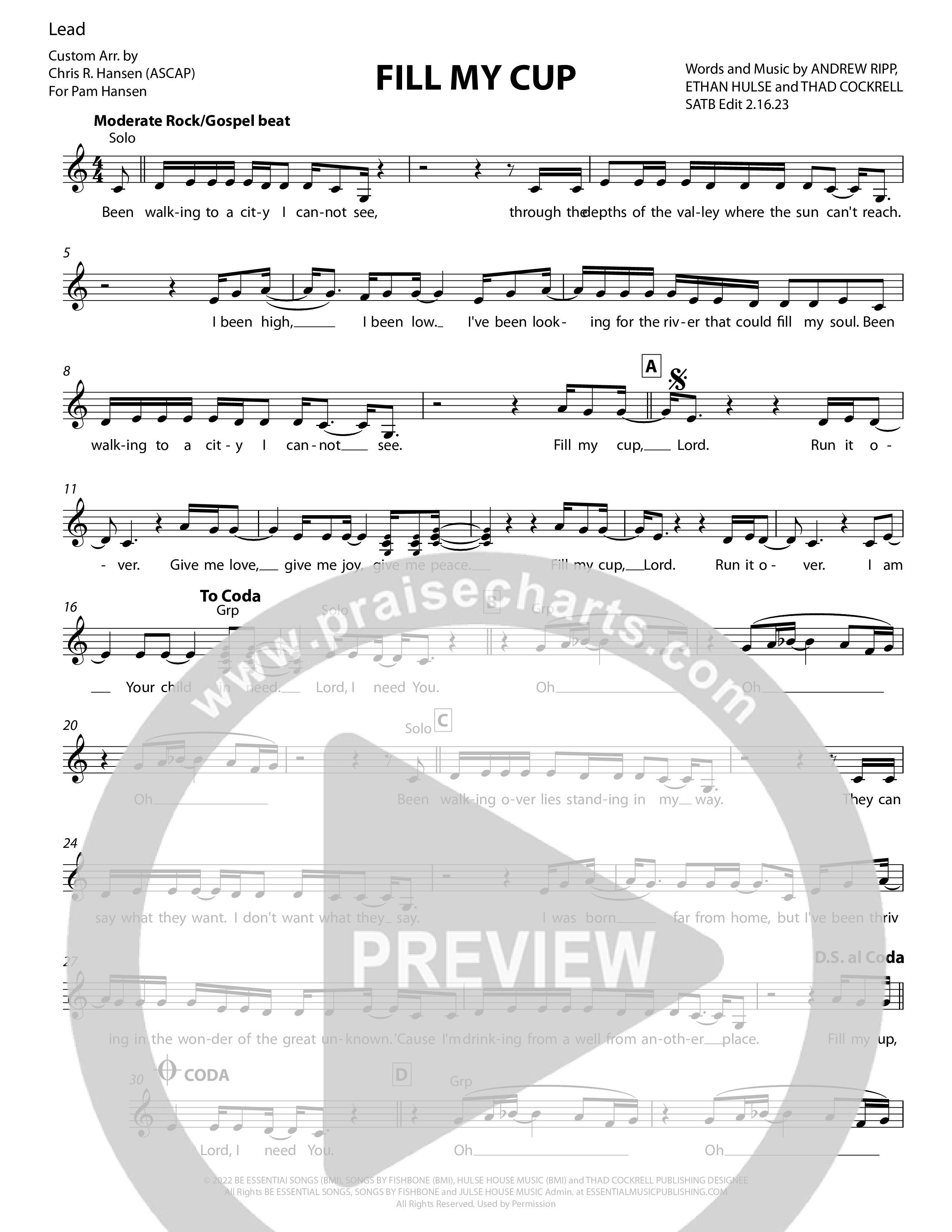 Fill My Cup Lead Sheet (SAT) (Chris Hansen)