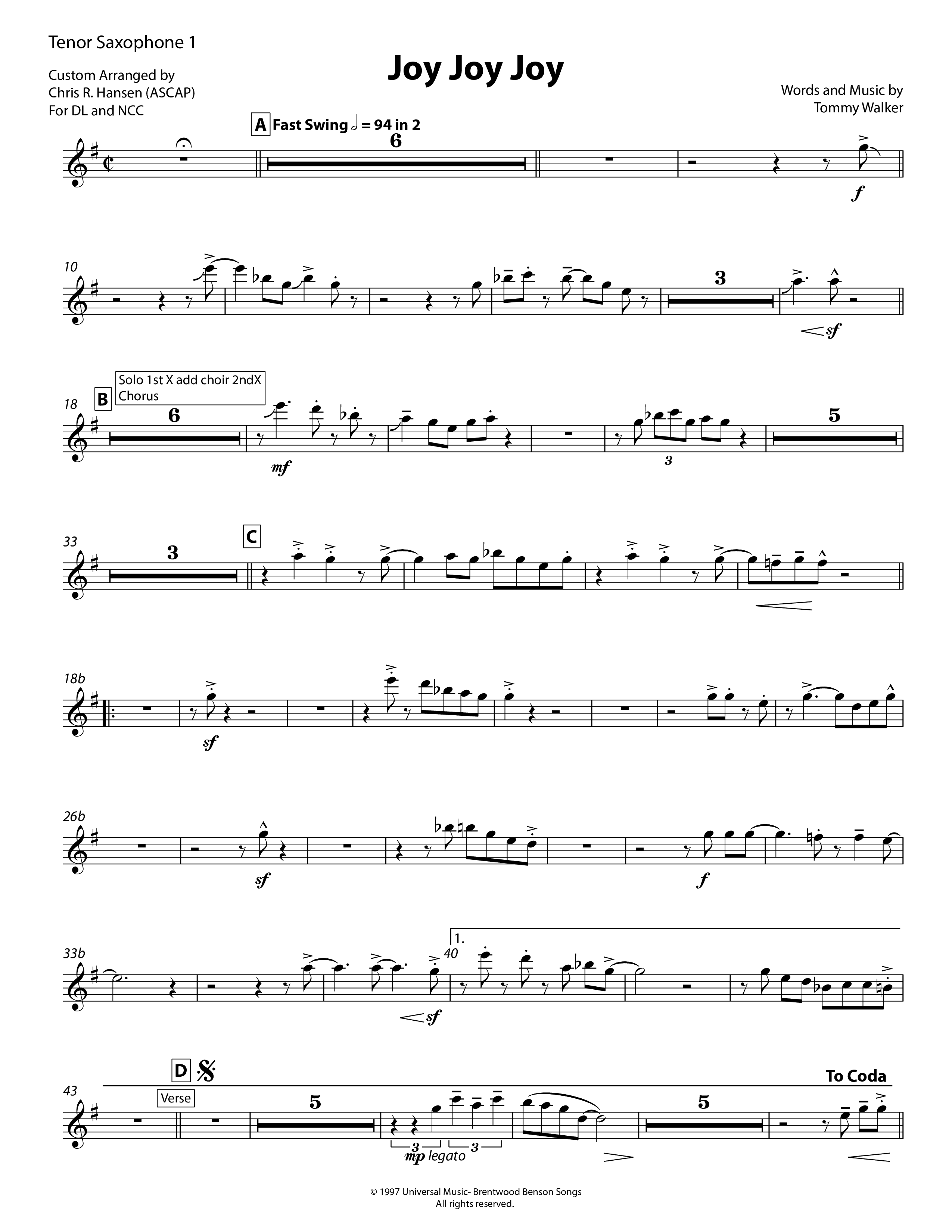 Joy Joy Joy Tenor Sax 1 (Chris Hansen)