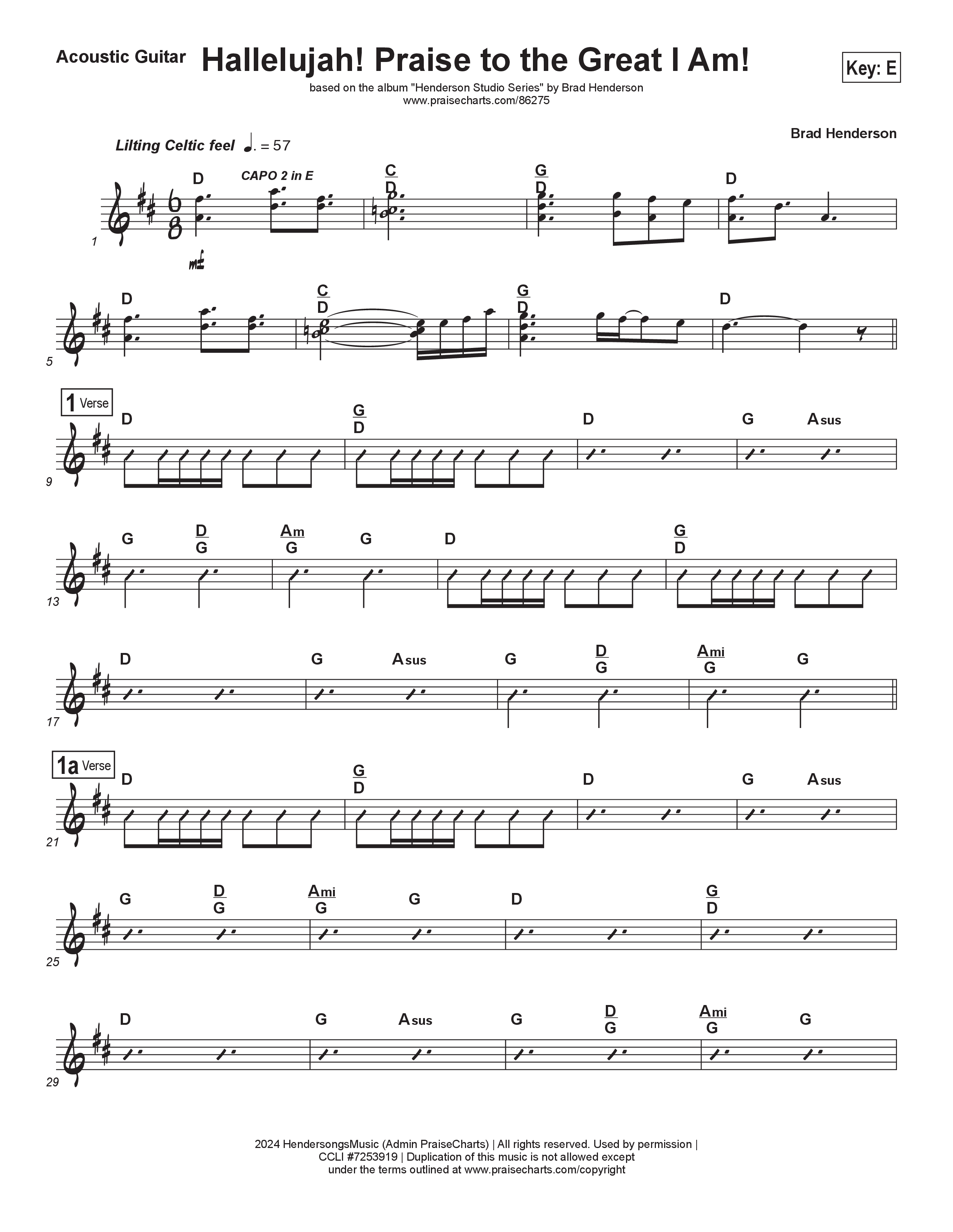 Hallelujah Praise To The Great I Am (Choral Anthem SATB) Acoustic Guitar (Brad Henderson)