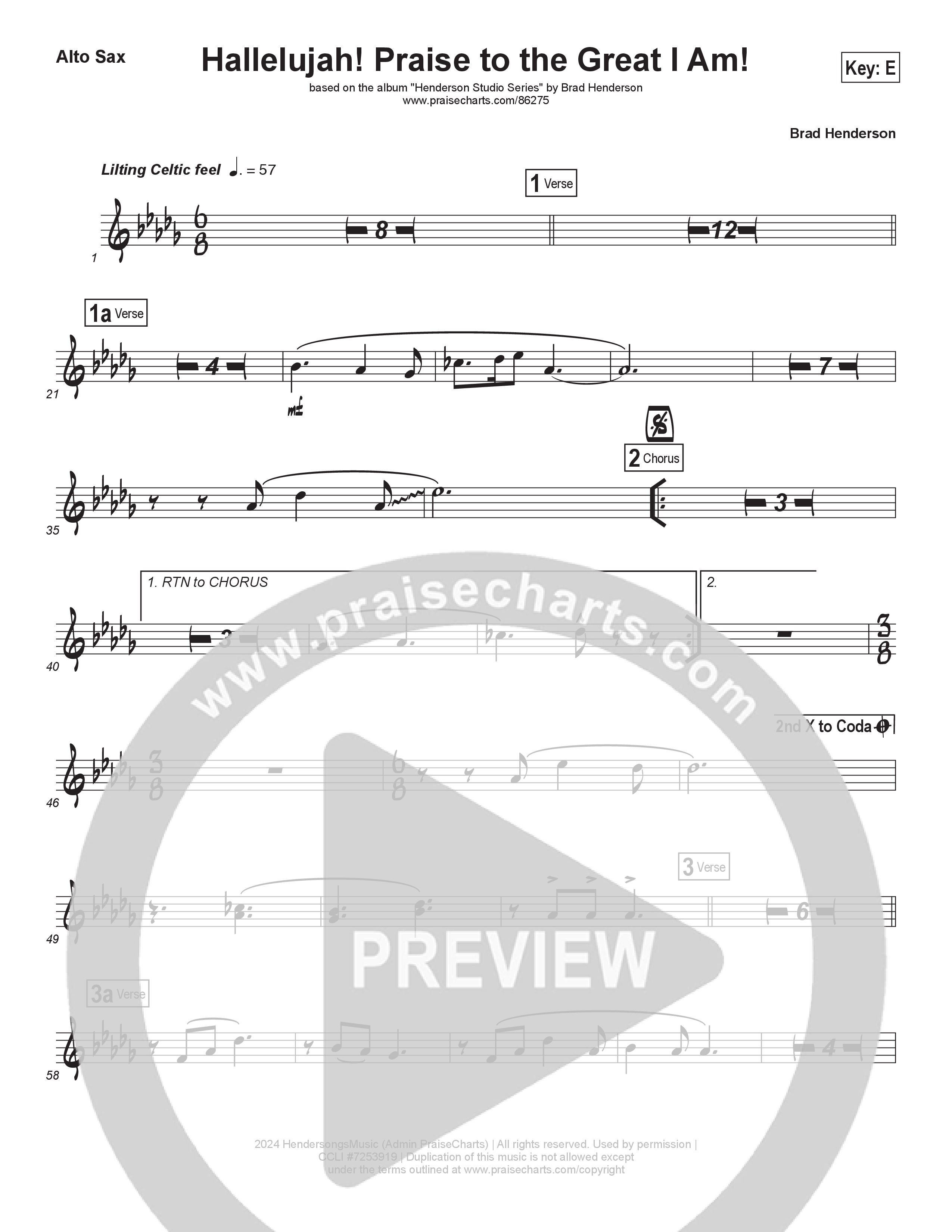 Hallelujah Praise To The Great I Am (Choral Anthem SATB) Alto Sax (Brad Henderson)