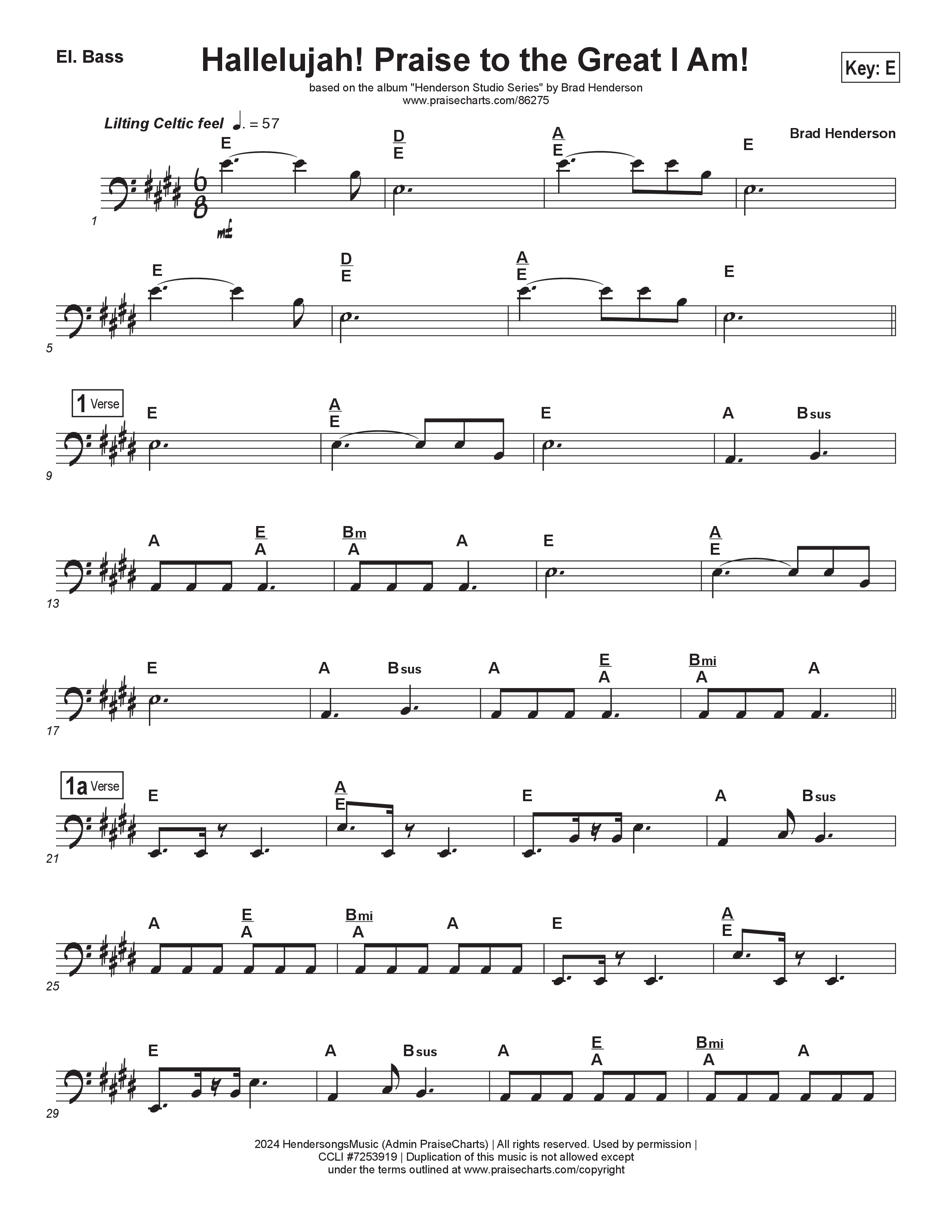Hallelujah Praise To The Great I Am (Choral Anthem SATB) Bass Guitar (Brad Henderson)