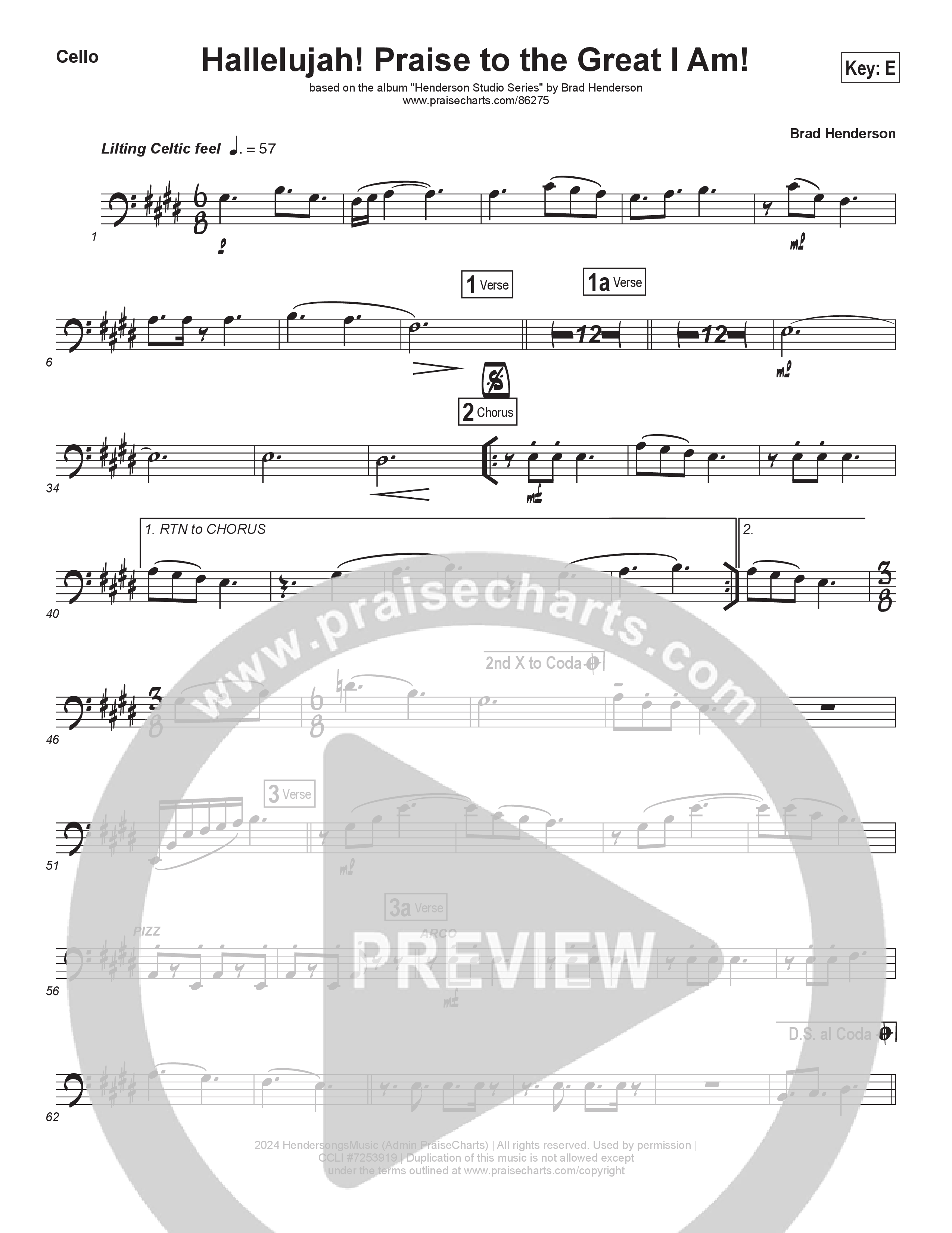 Hallelujah Praise To The Great I Am (Choral Anthem SATB) Cello (Brad Henderson)