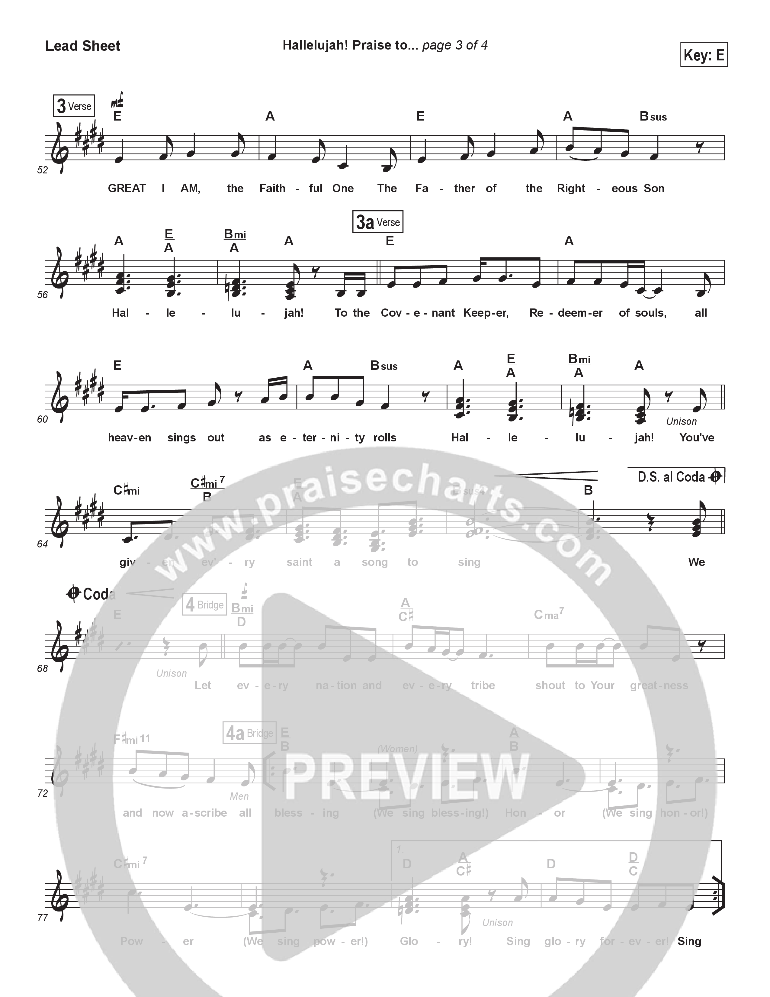 Hallelujah Praise To The Great I Am (Choral Anthem SATB) Lead Sheet (SAT) (Brad Henderson)