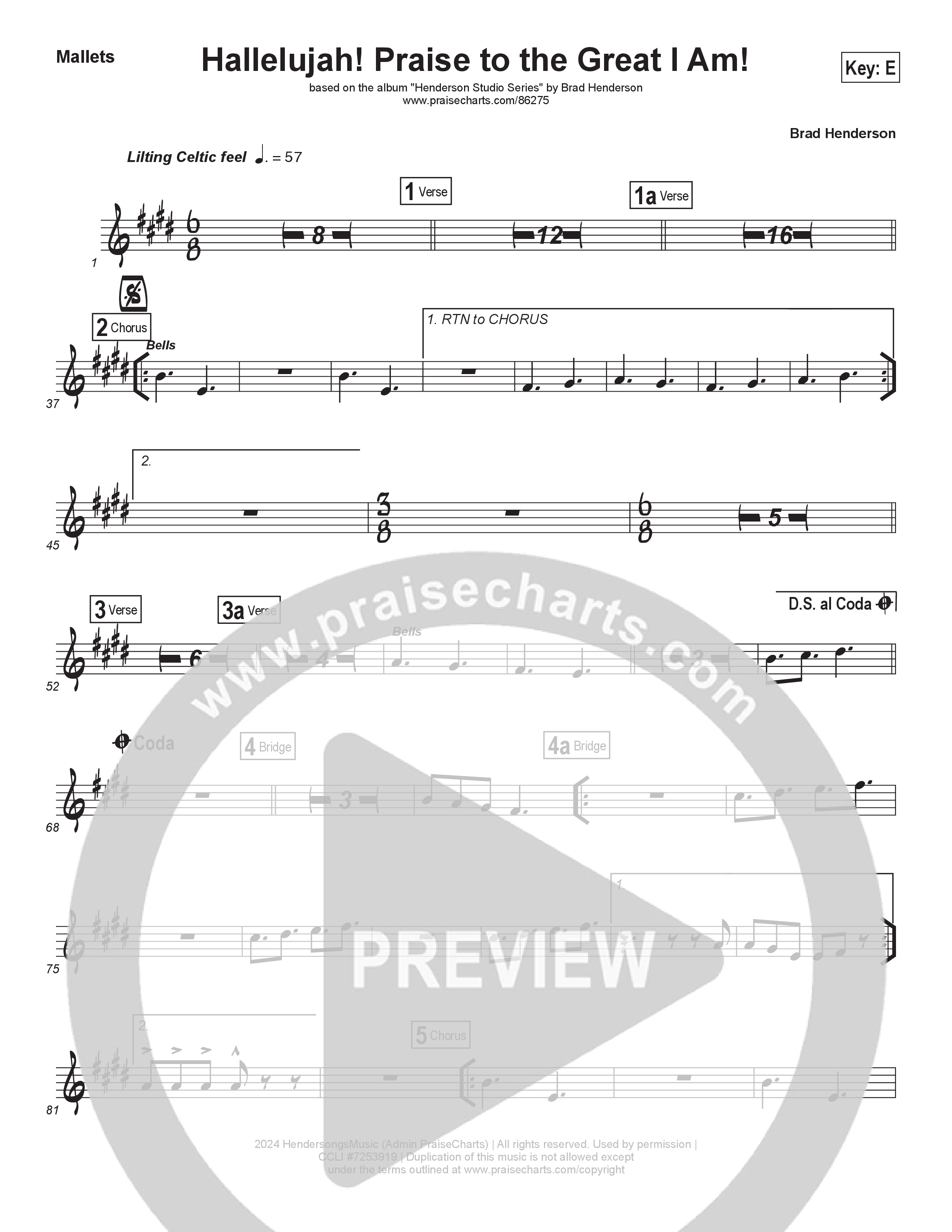 Hallelujah Praise To The Great I Am (Choral Anthem SATB) Mallets (Brad Henderson)