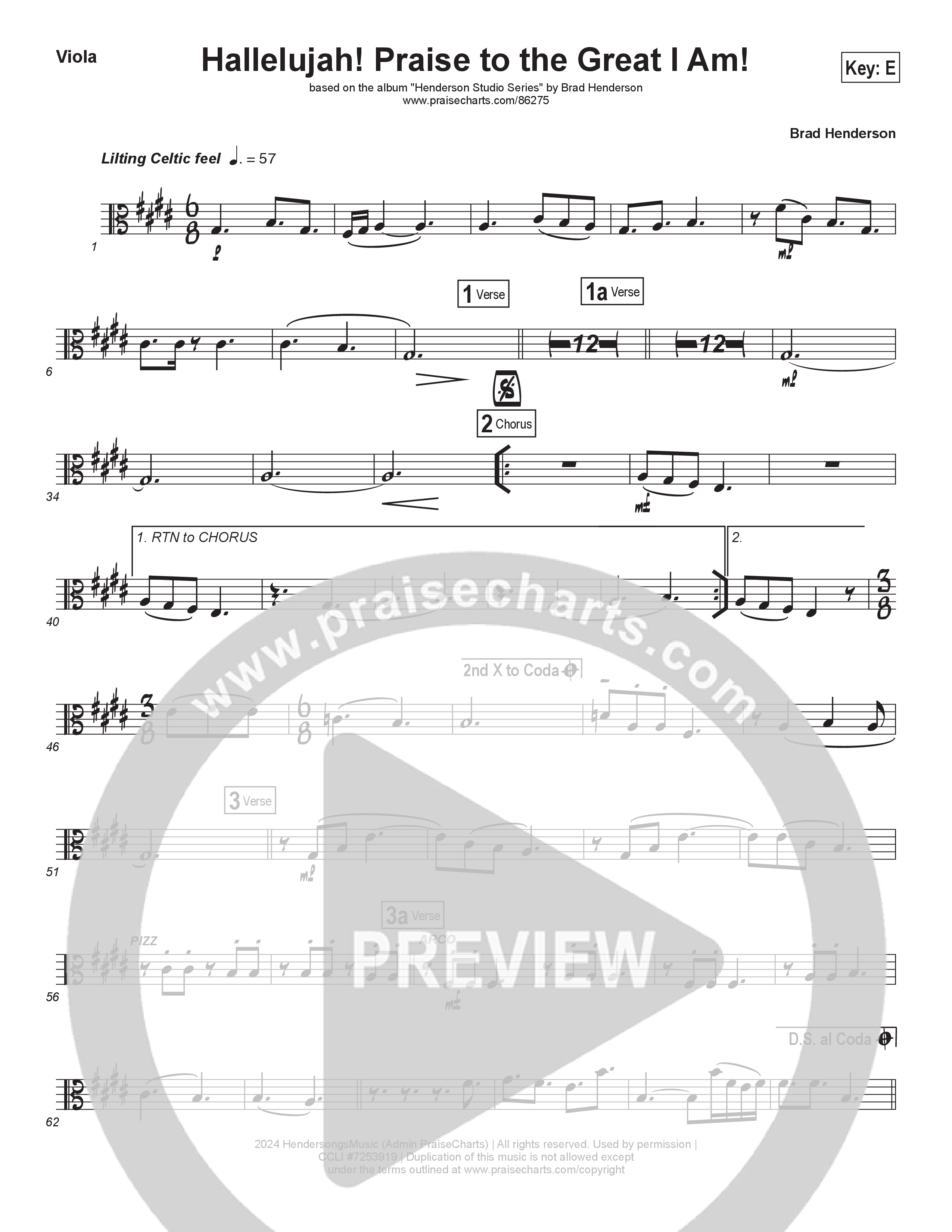 Hallelujah Praise To The Great I Am (Choral Anthem SATB) Viola (Brad Henderson)