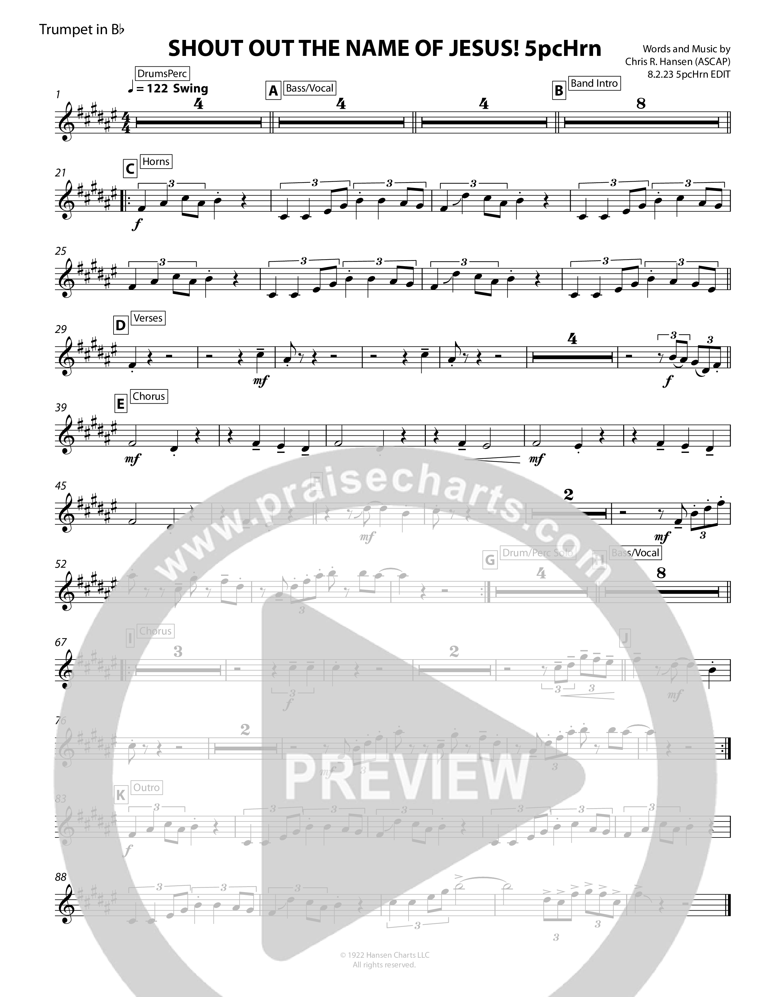 Shout Out The Name Of Jesus (5 Piece Brass) Trumpet (Chris Hansen)