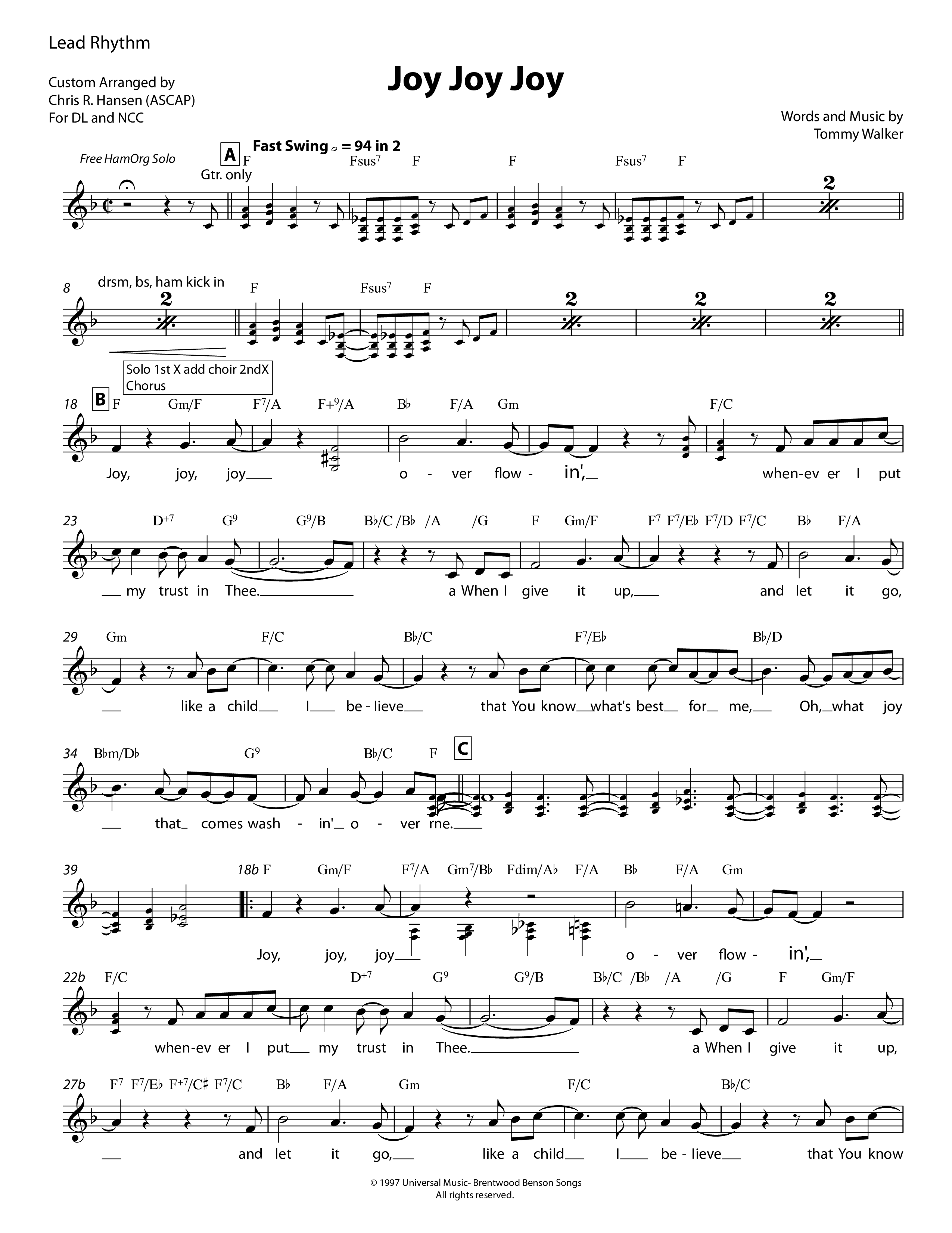 Joy Joy Joy (3 Piece Brass) Brass Ensemble (Chris Hansen)