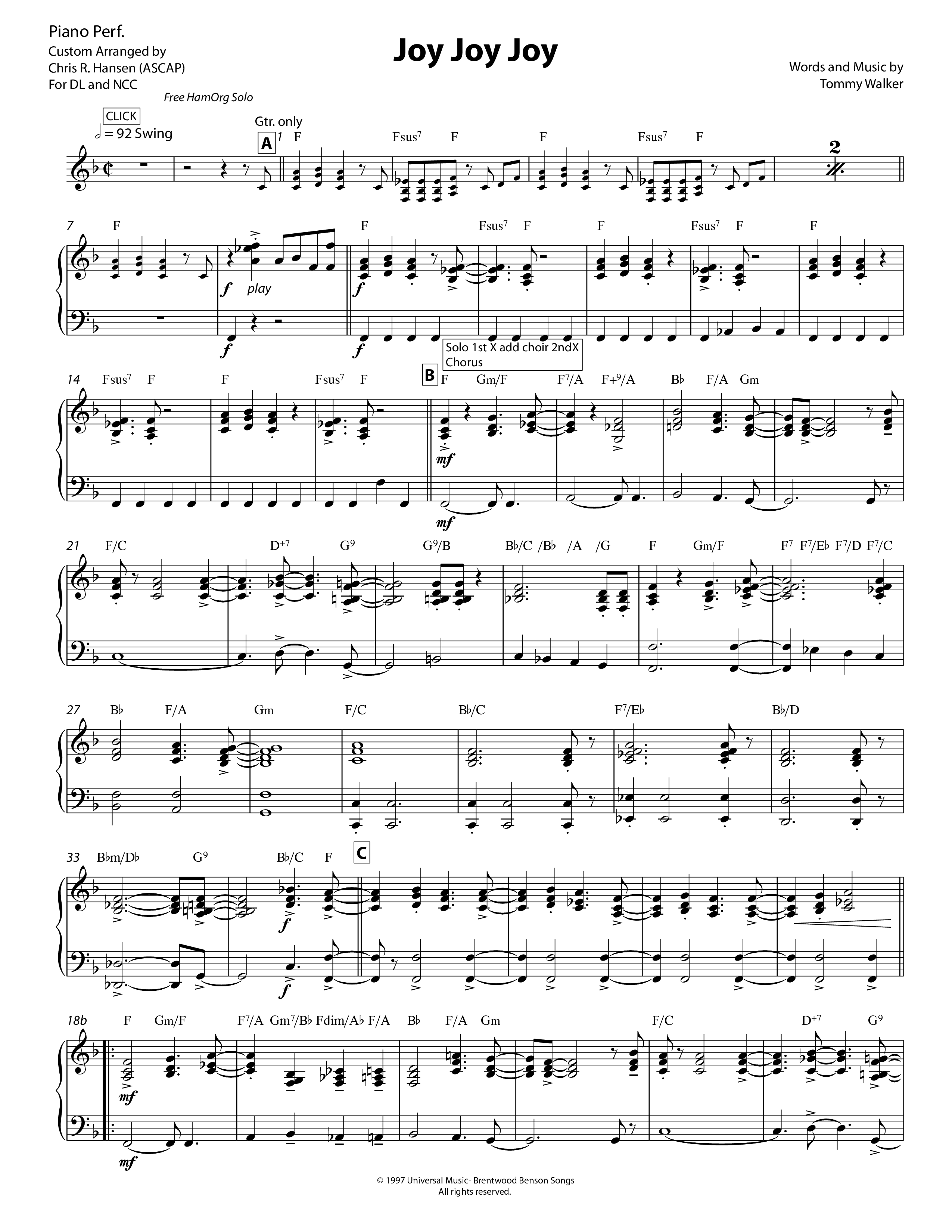 Joy Joy Joy (3 Piece Brass) Piano Sheet (Chris Hansen)