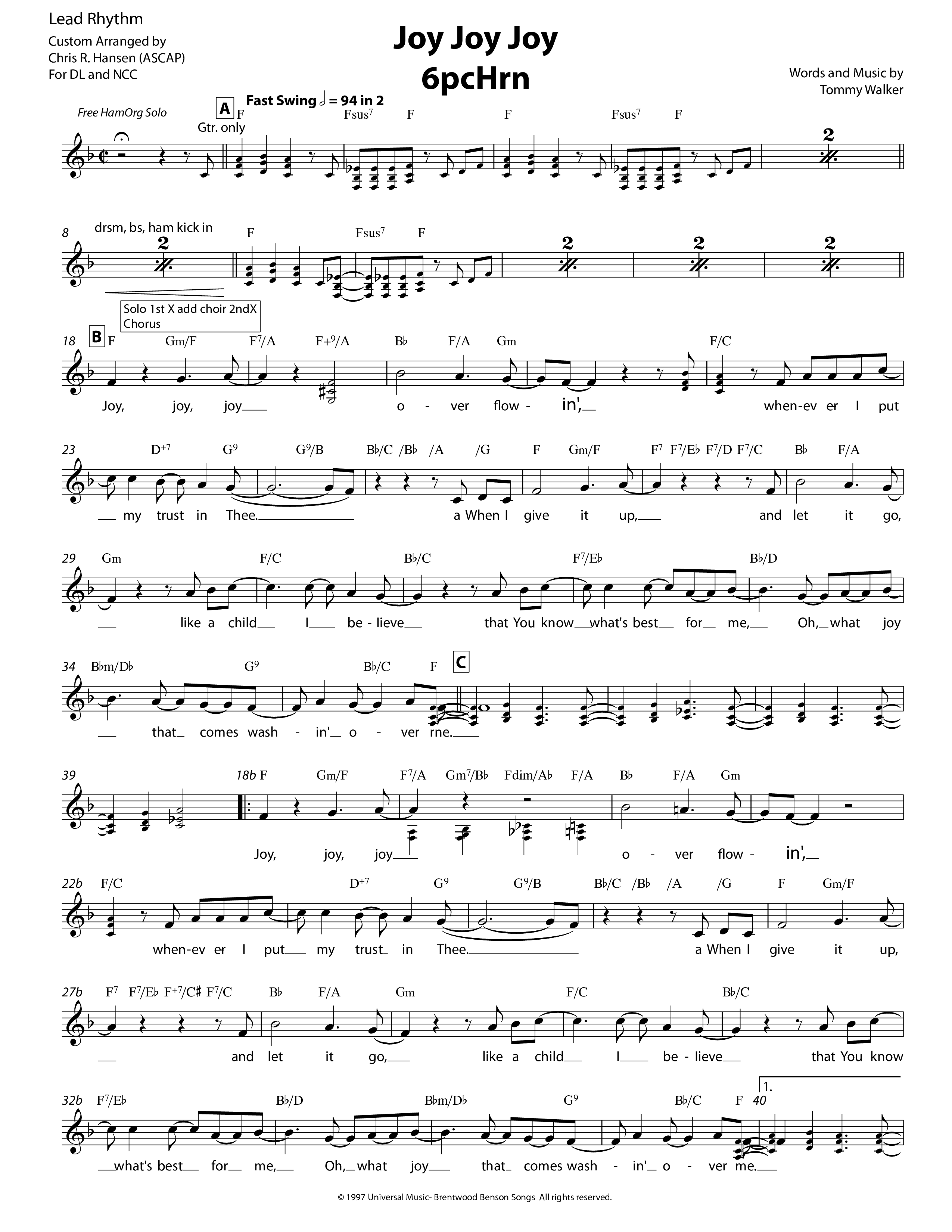 Joy Joy Joy (5 Piece Brass) Lead Sheet (SAT) (Chris Hansen)