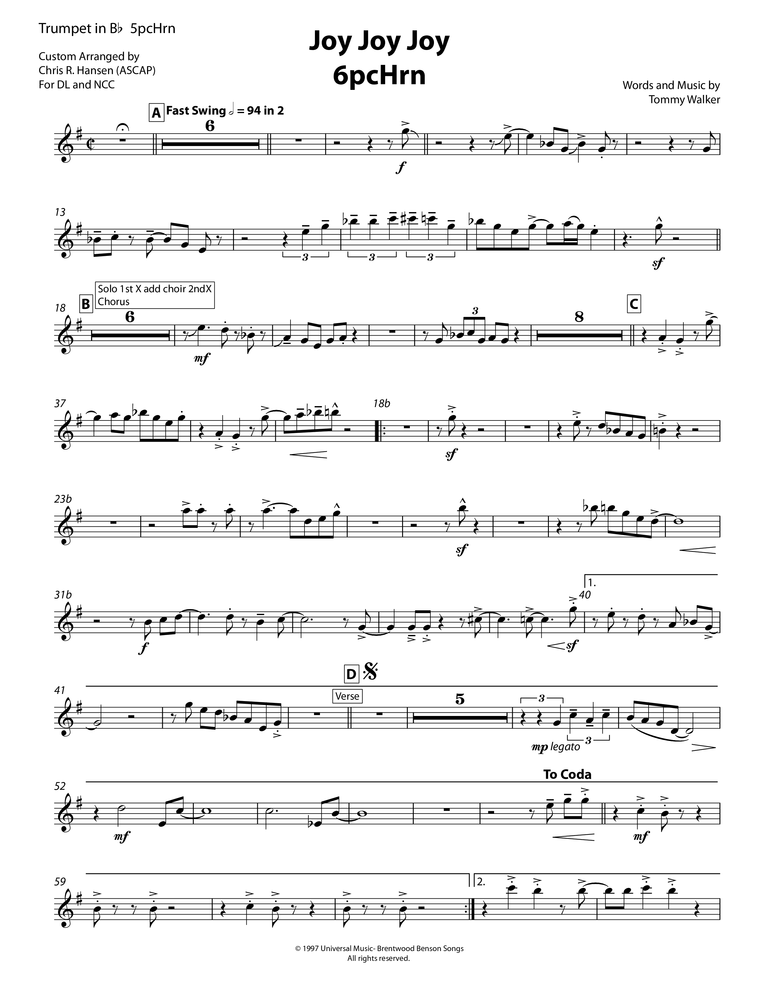 Joy Joy Joy (5 Piece Brass) Trumpet (Chris Hansen)