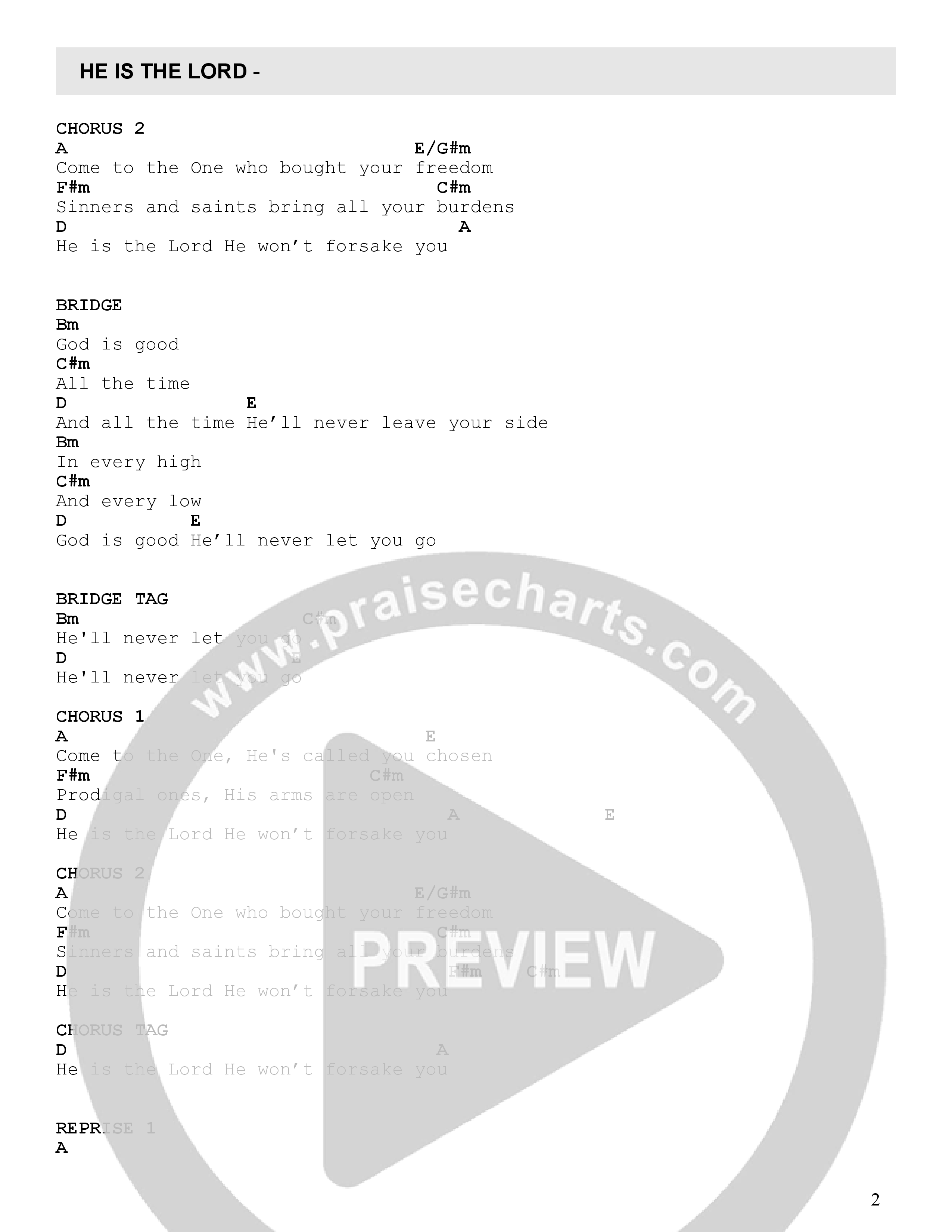 He Is The Lord (Live) Chord Chart (Southland / Elevation Youth)
