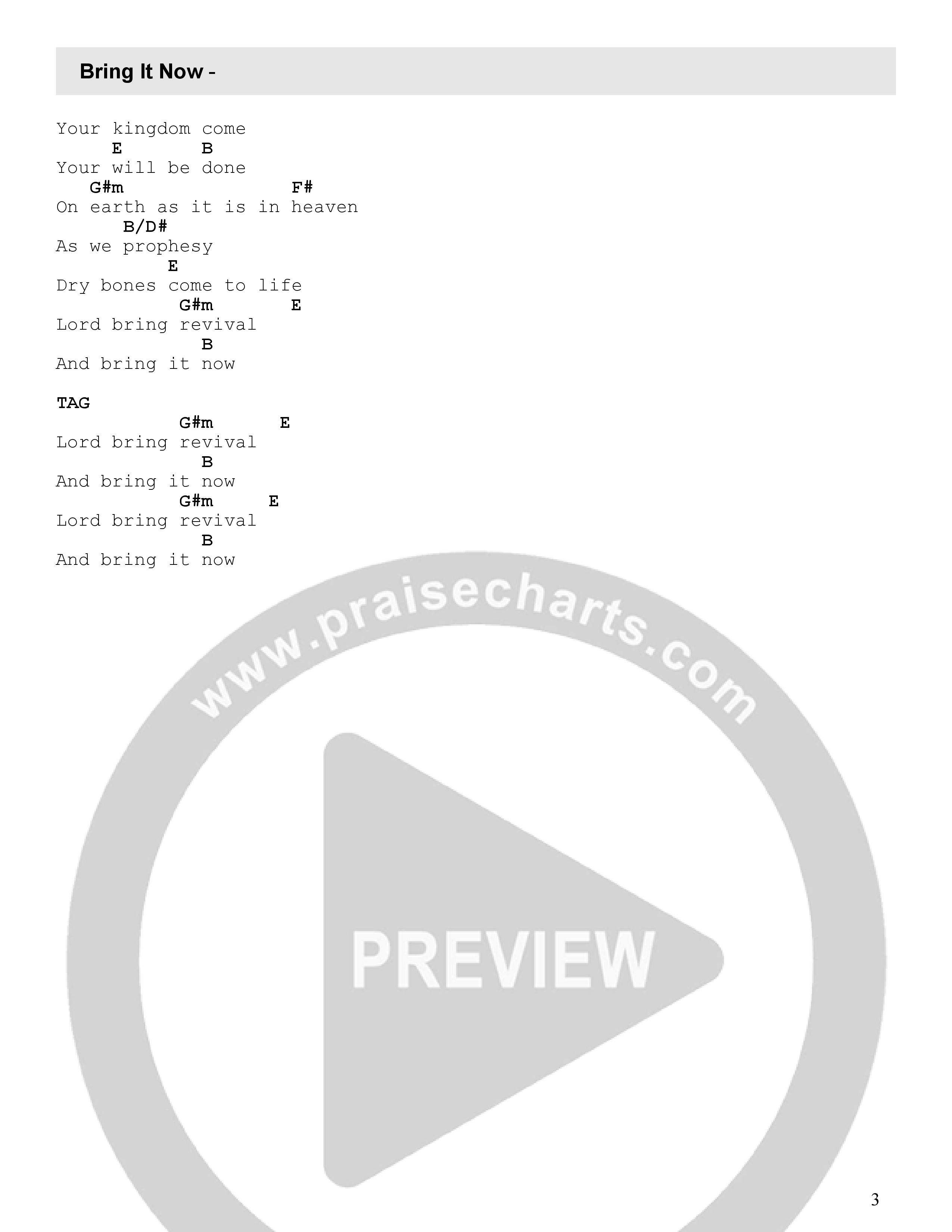 Bring It Now (Live) Chord Chart (Southland / Elevation Youth)