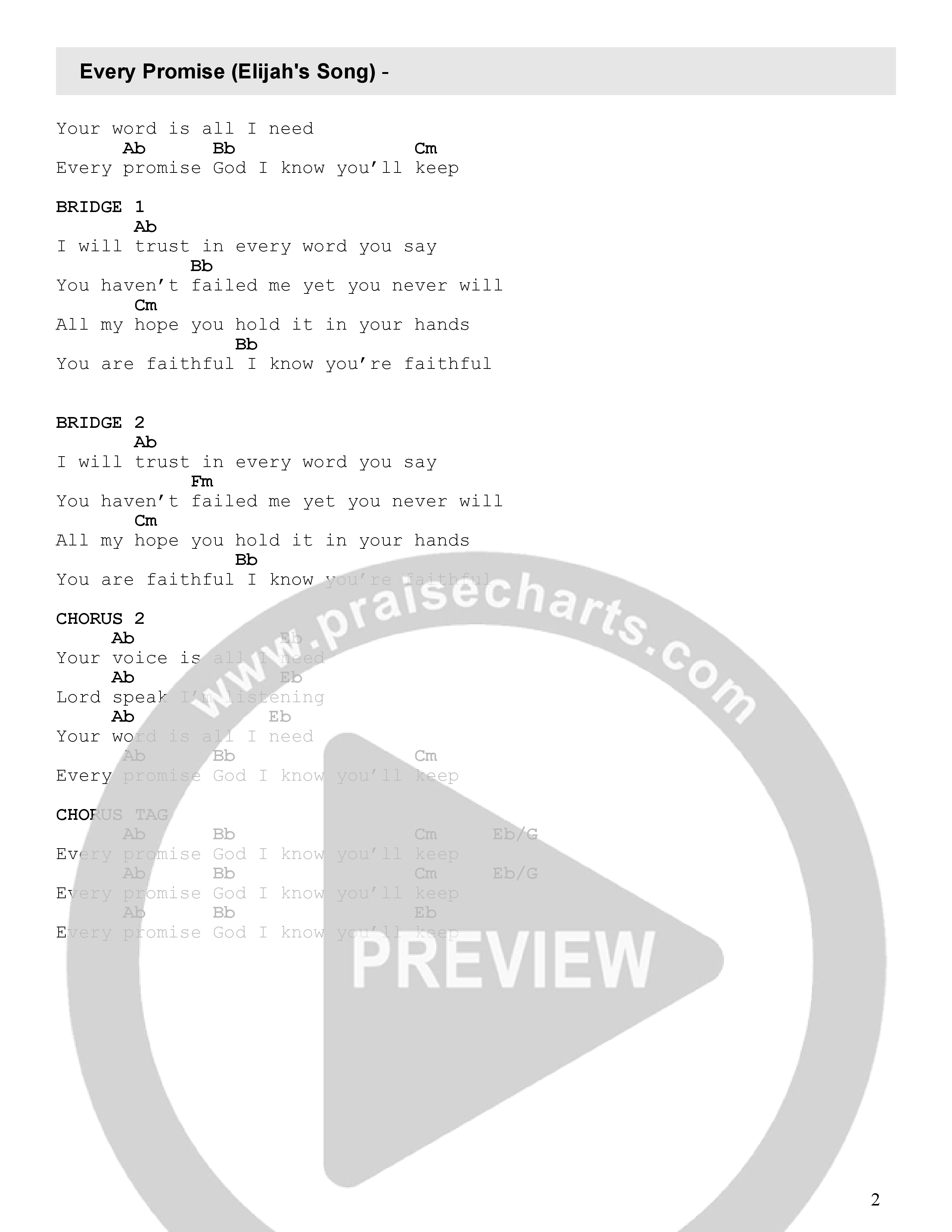 Every Promise (Live) Chord Chart (Southland / Elevation Youth)