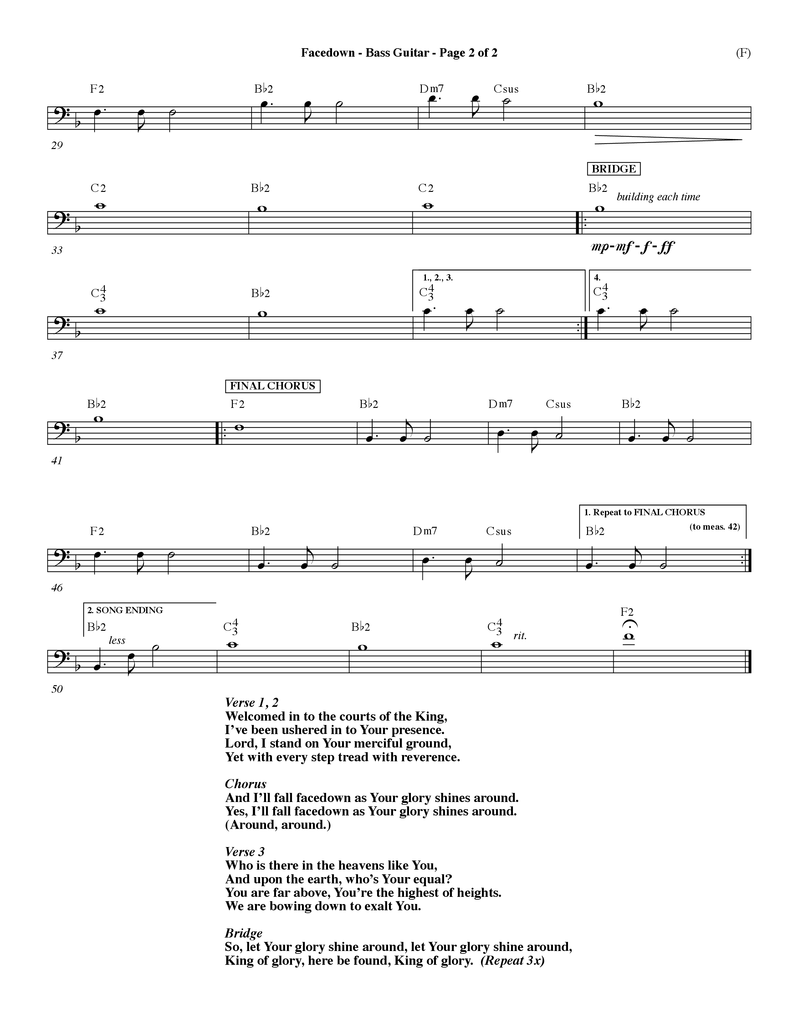 Facedown (Choral Anthem SATB) Bass Guitar (Word Music Choral / Orch. Dave Williamson)