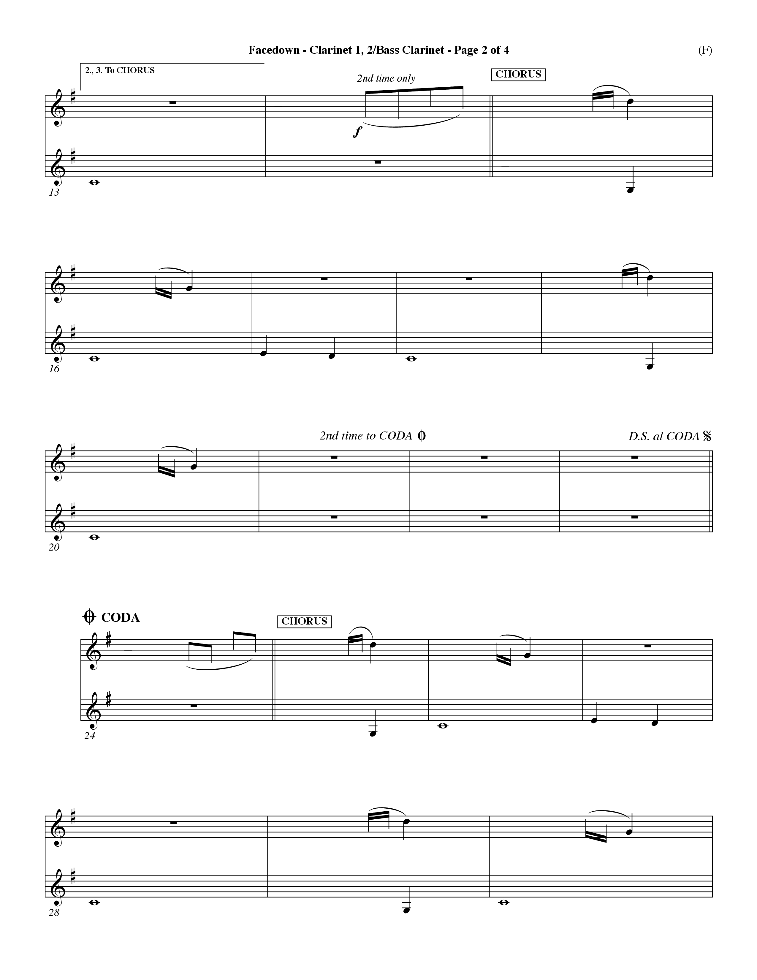 Facedown (Choral Anthem SATB) Clarinet 1/2, Bass Clarinet (Word Music Choral / Orch. Dave Williamson)