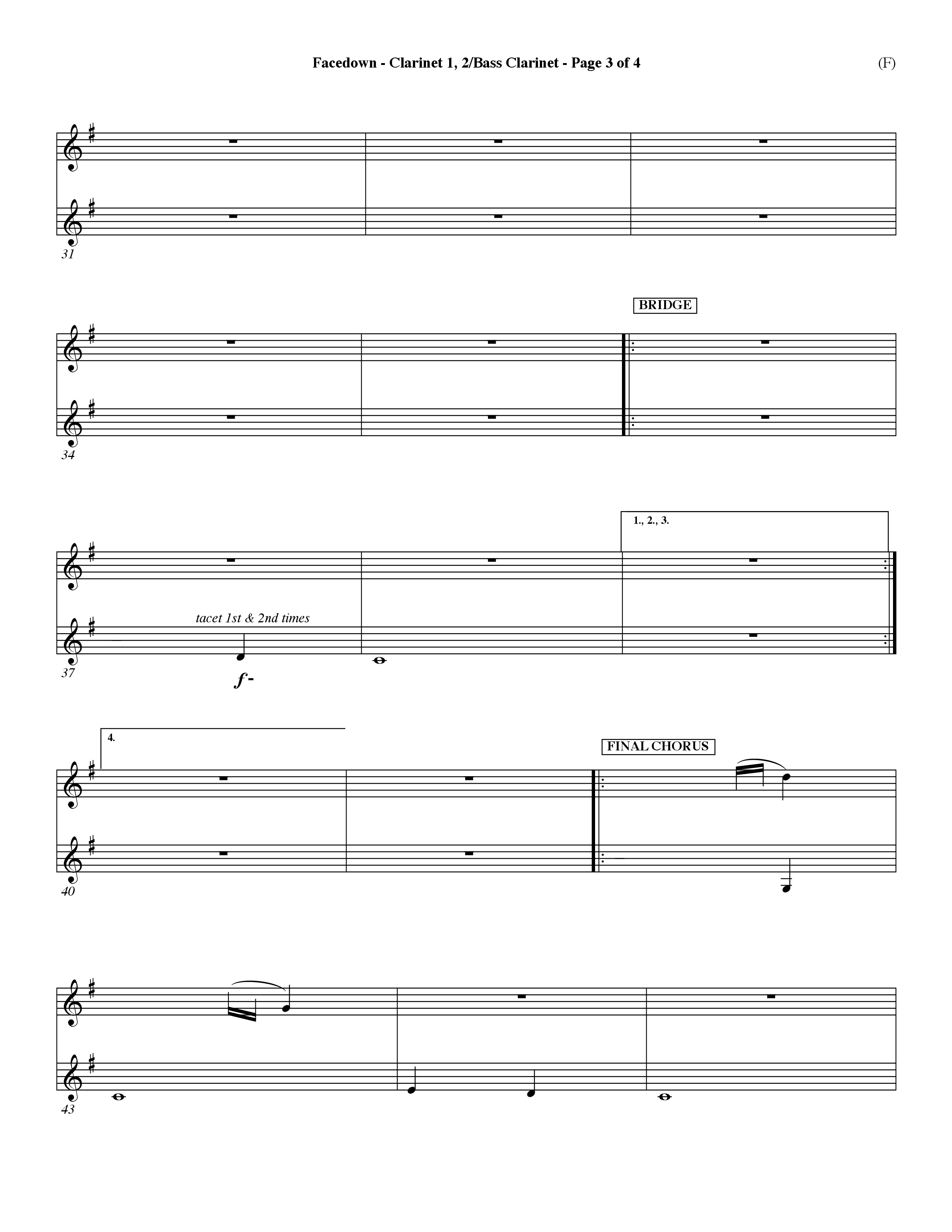 Facedown (Choral Anthem SATB) Clarinet 1/2, Bass Clarinet (Word Music Choral / Orch. Dave Williamson)
