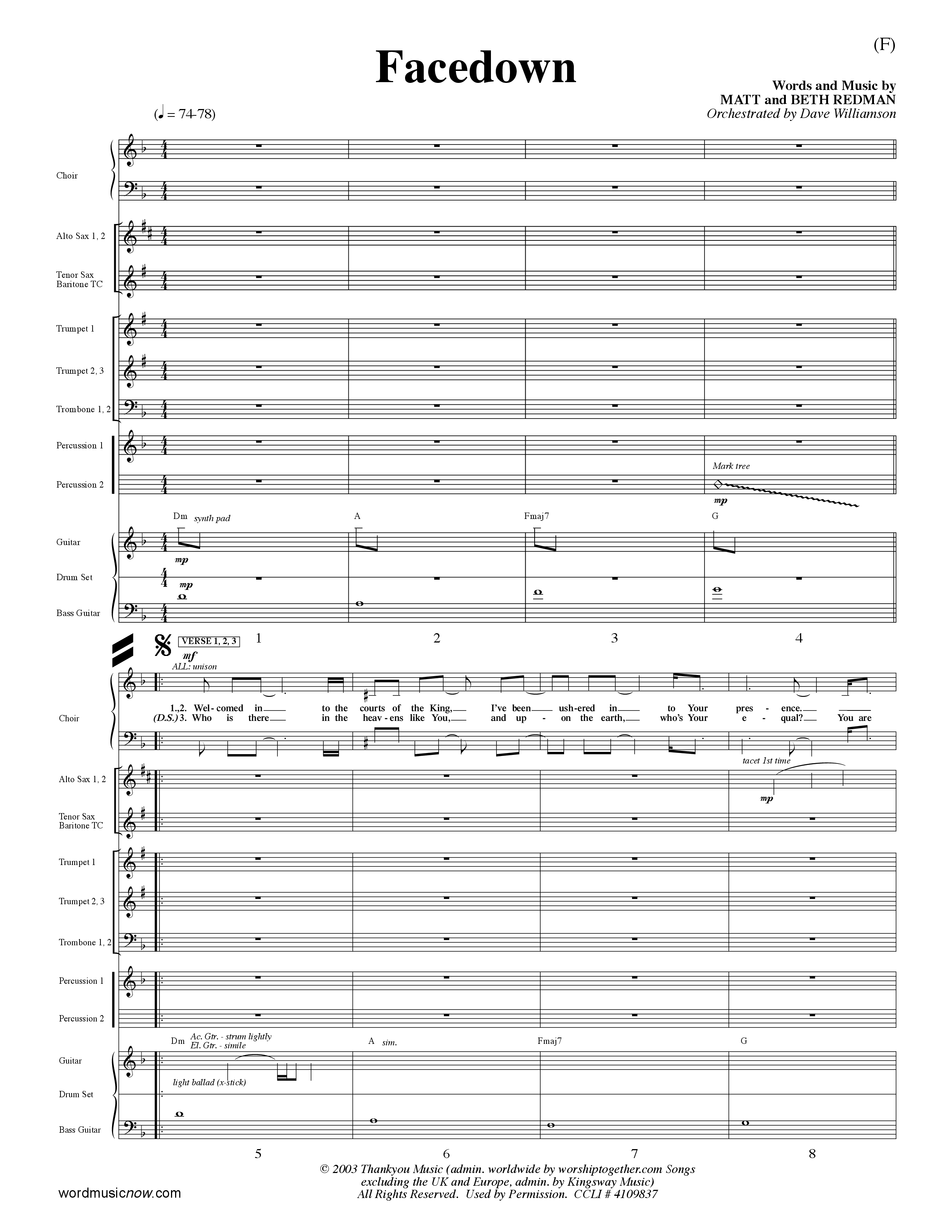 Facedown (Choral Anthem SATB) Conductor's Score (Word Music Choral / Orch. Dave Williamson)