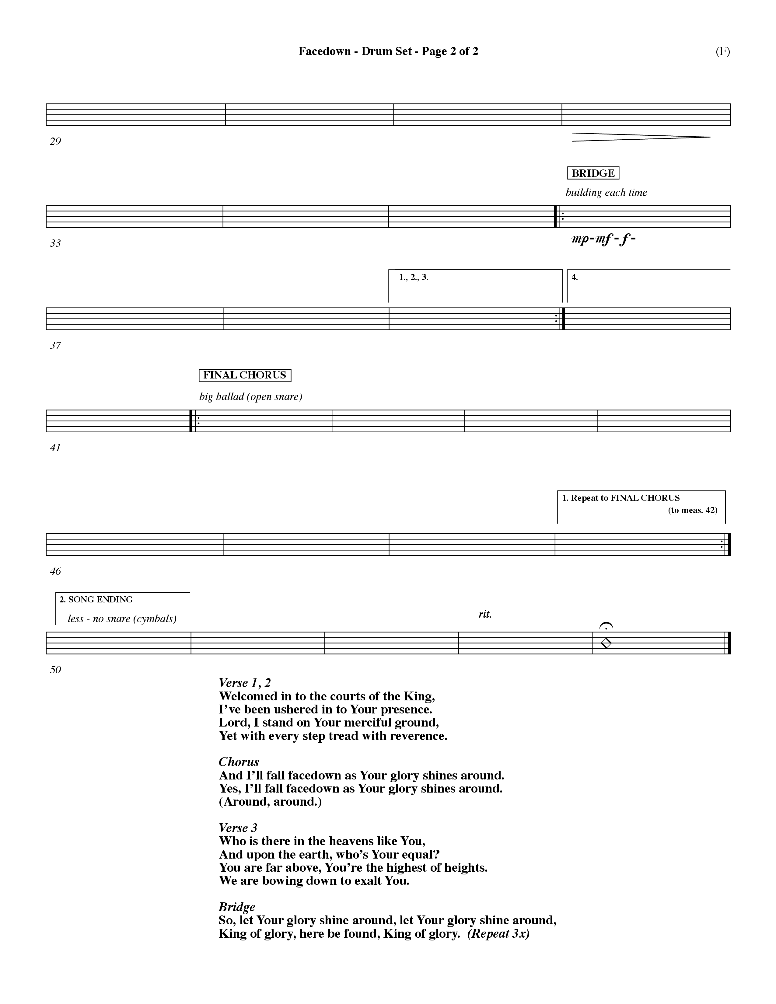 Facedown (Choral Anthem SATB) Drum Set (Word Music Choral / Orch. Dave Williamson)