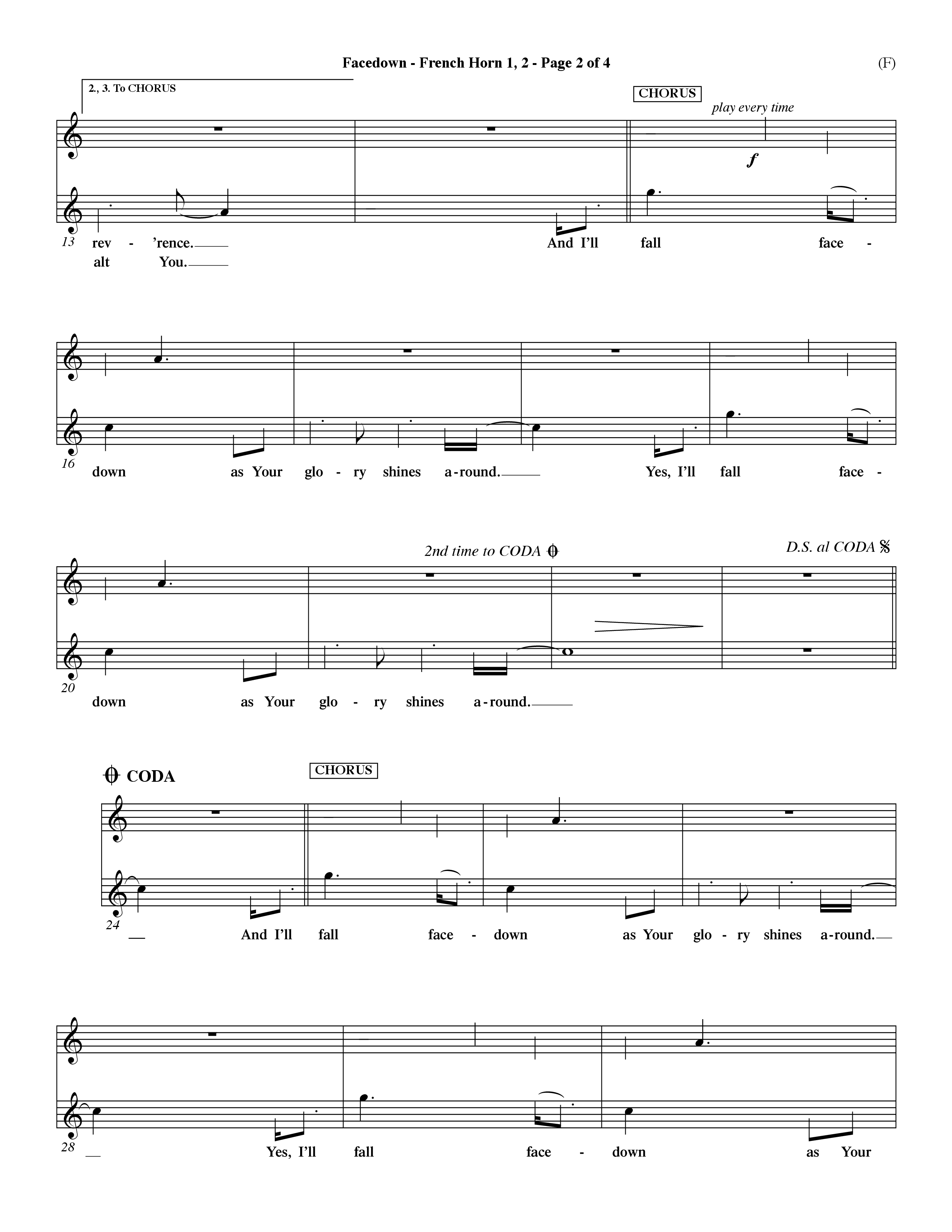 Facedown (Choral Anthem SATB) French Horn (Word Music Choral / Orch. Dave Williamson)