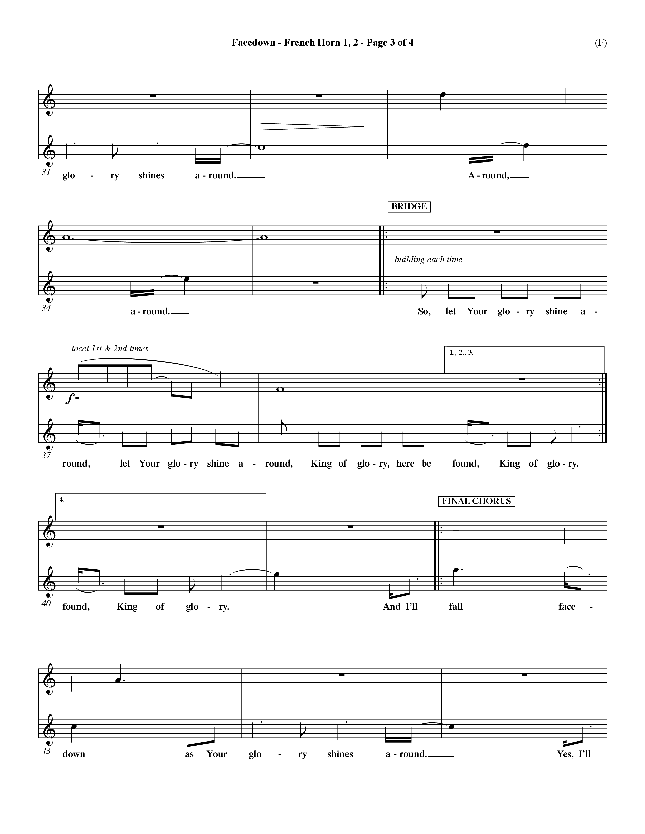 Facedown (Choral Anthem SATB) French Horn (Word Music Choral / Orch. Dave Williamson)
