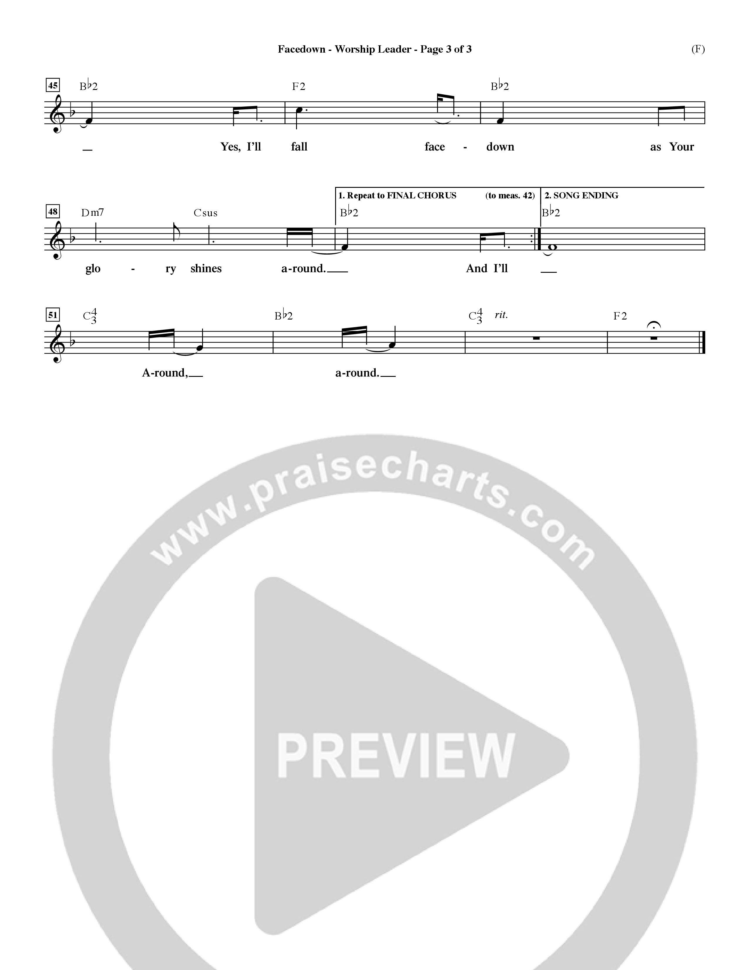 Facedown (Choral Anthem SATB) Lead Sheet (Mel) (Word Music Choral / Orch. Dave Williamson)