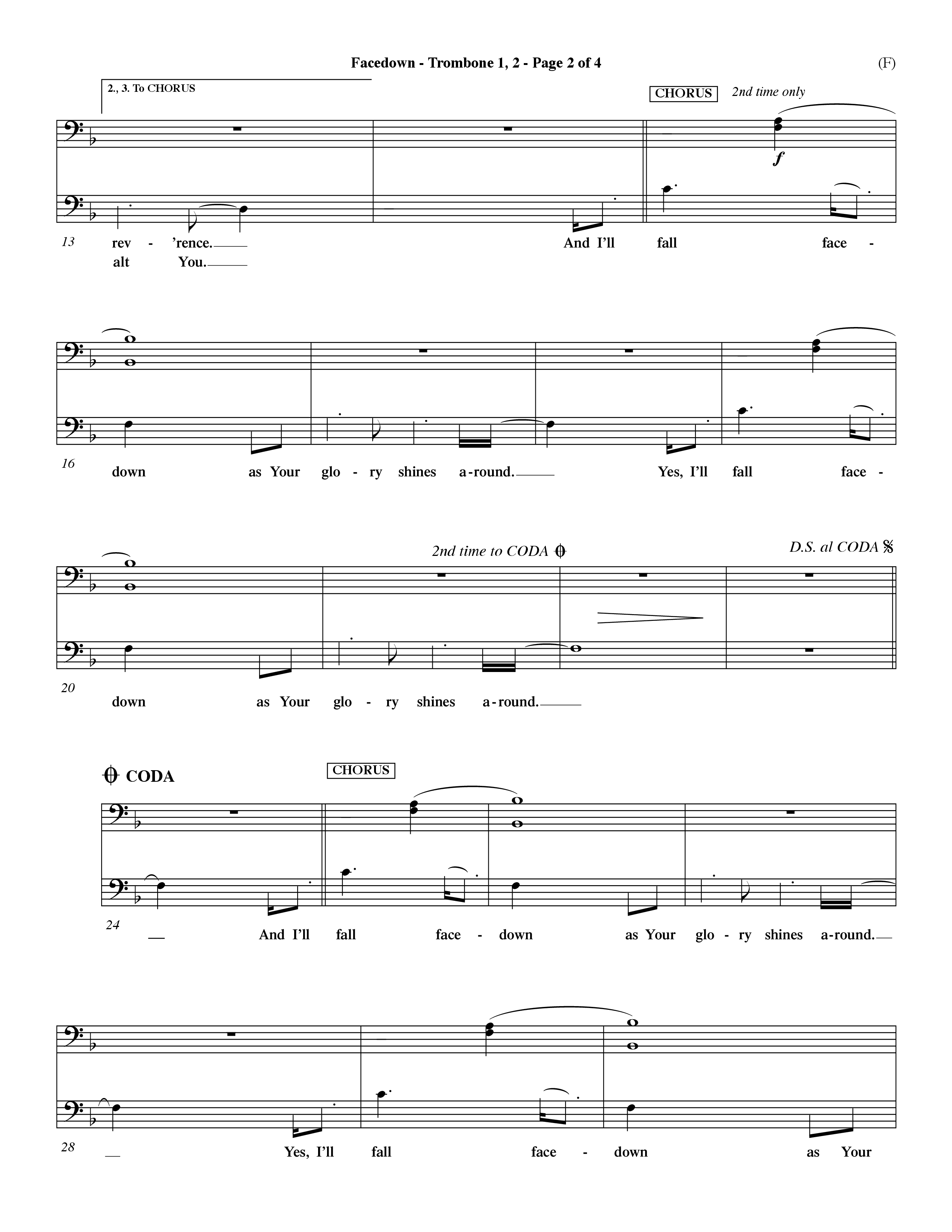 Facedown (Choral Anthem SATB) Trombone 1/2 (Word Music Choral / Orch. Dave Williamson)