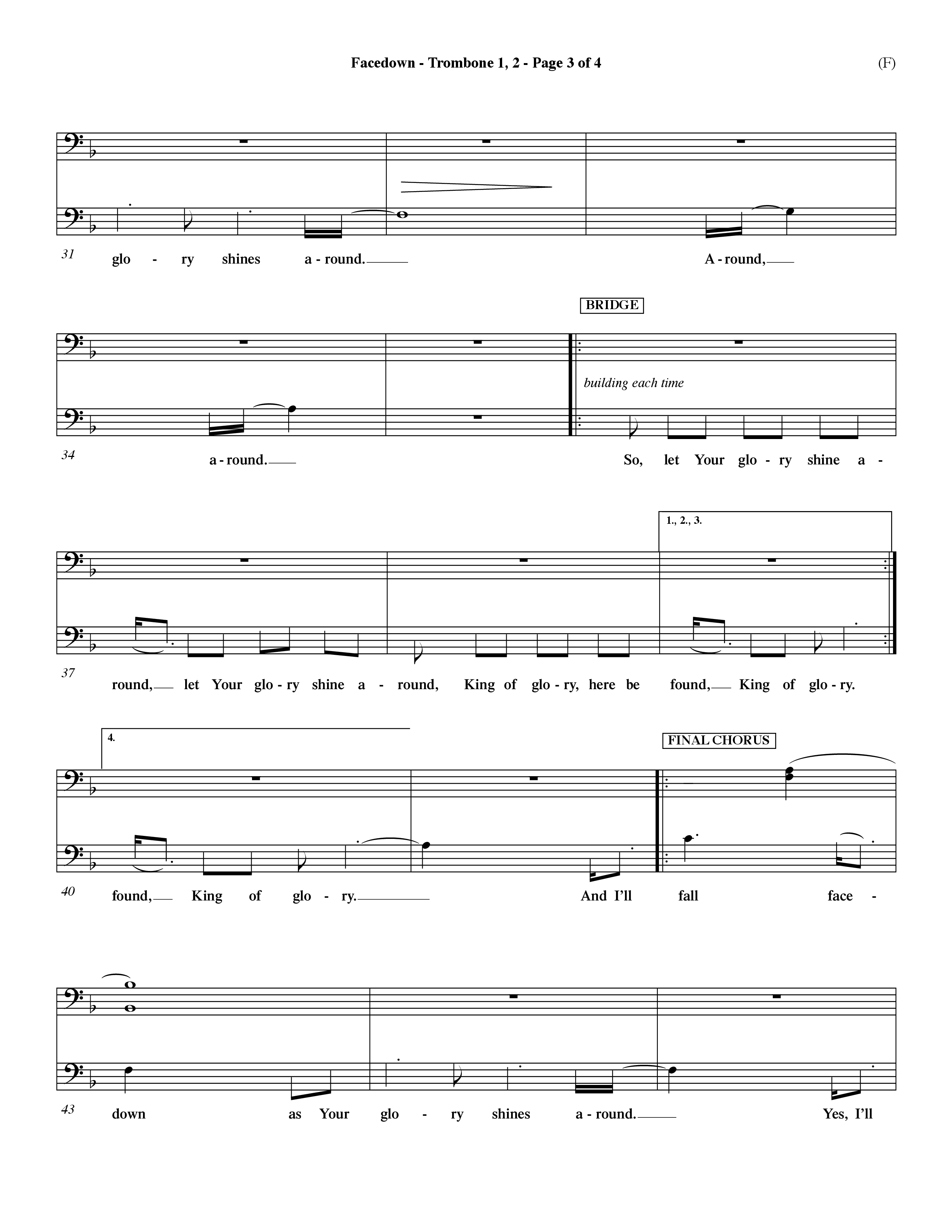 Facedown (Choral Anthem SATB) Trombone 1/2 (Word Music Choral / Orch. Dave Williamson)