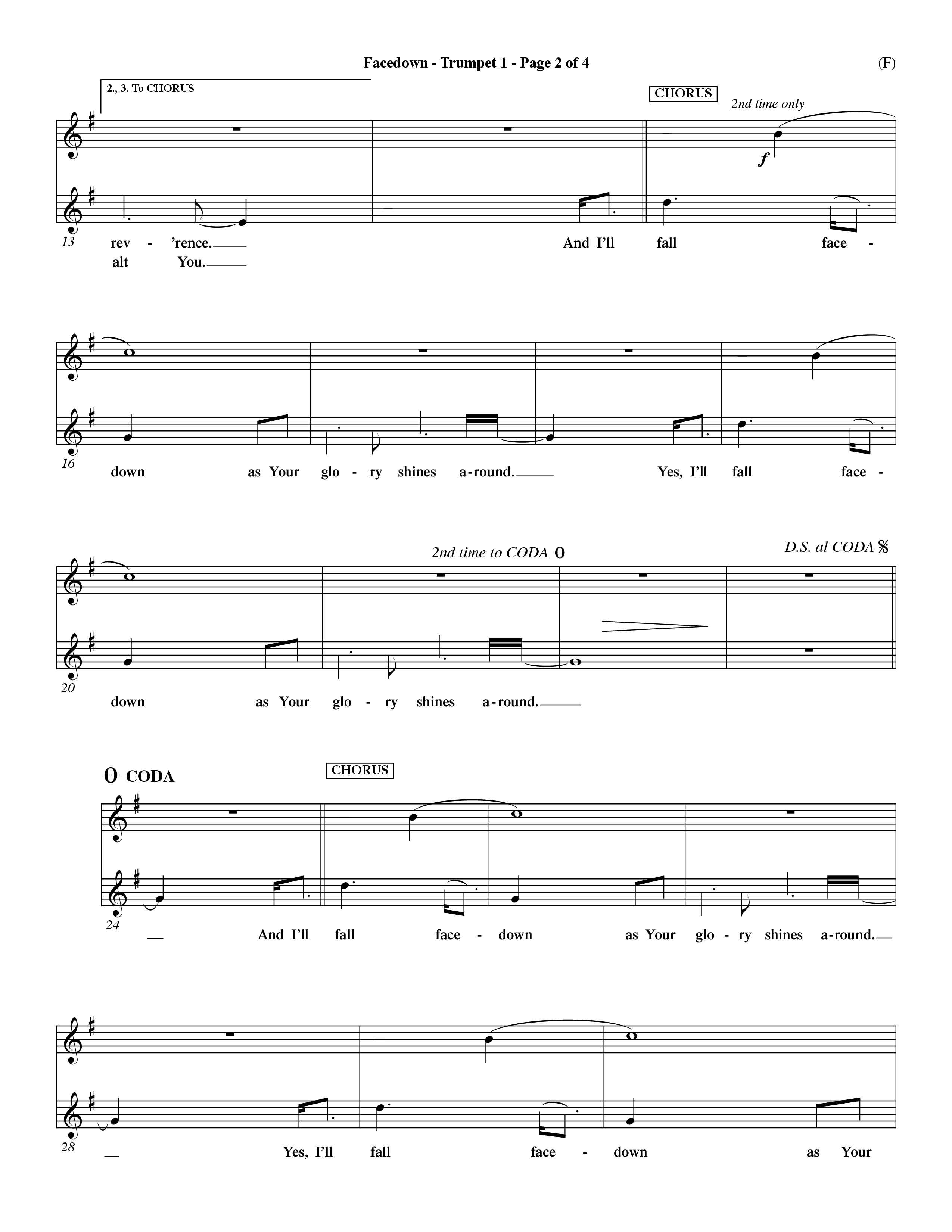 Facedown (Choral Anthem SATB) Trumpet 1 (Word Music Choral / Orch. Dave Williamson)