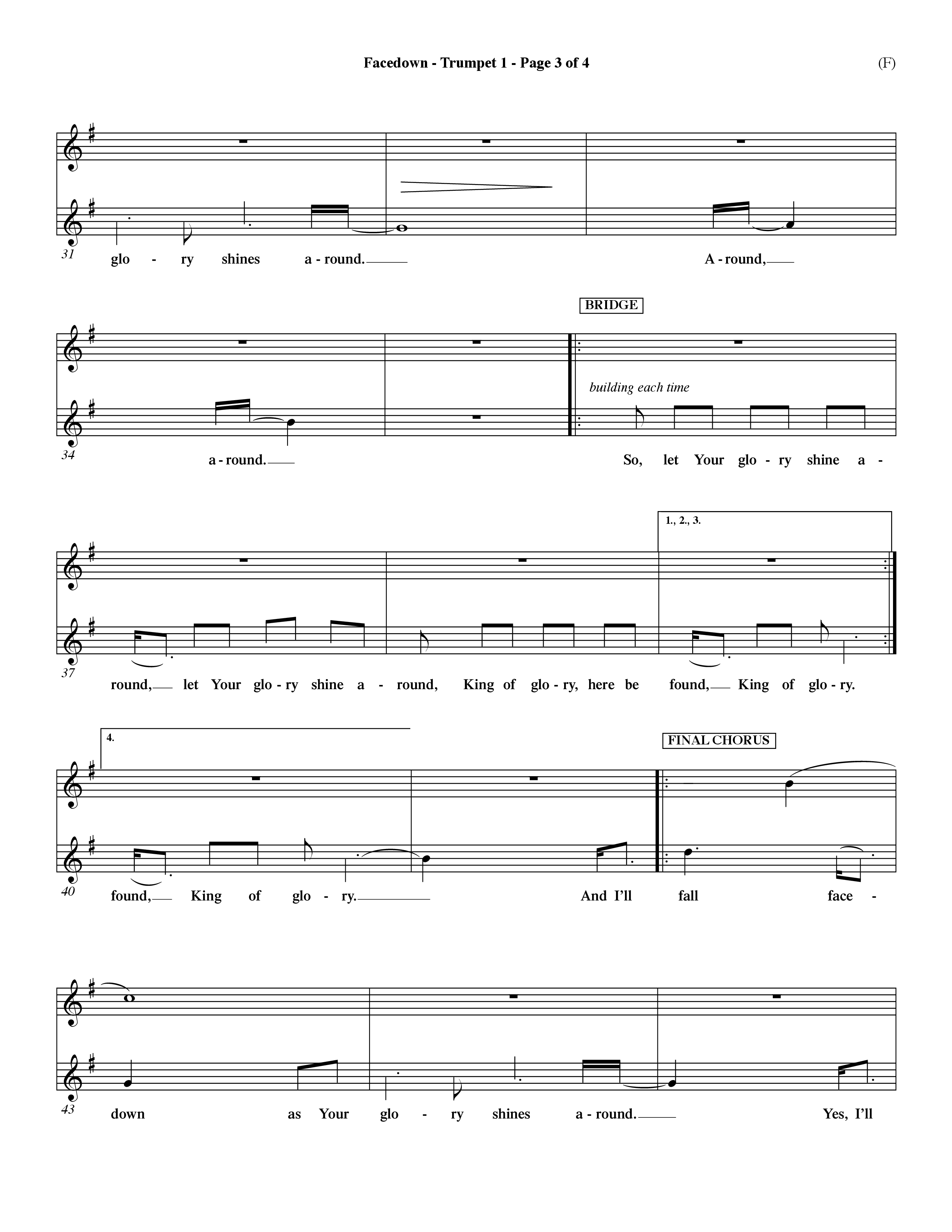 Facedown (Choral Anthem SATB) Trumpet 1 (Word Music Choral / Orch. Dave Williamson)