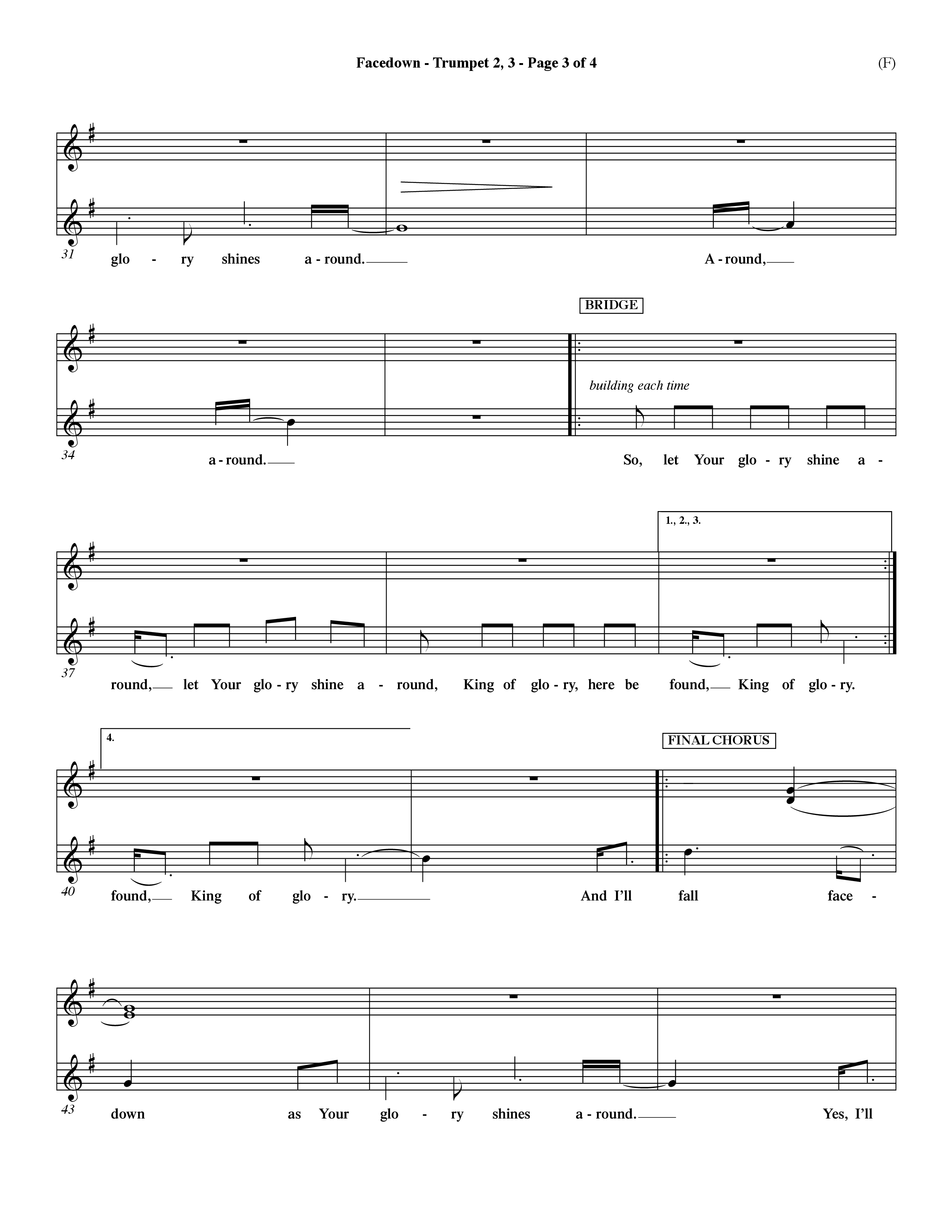 Facedown (Choral Anthem SATB) Trumpet 2/3 (Word Music Choral / Orch. Dave Williamson)