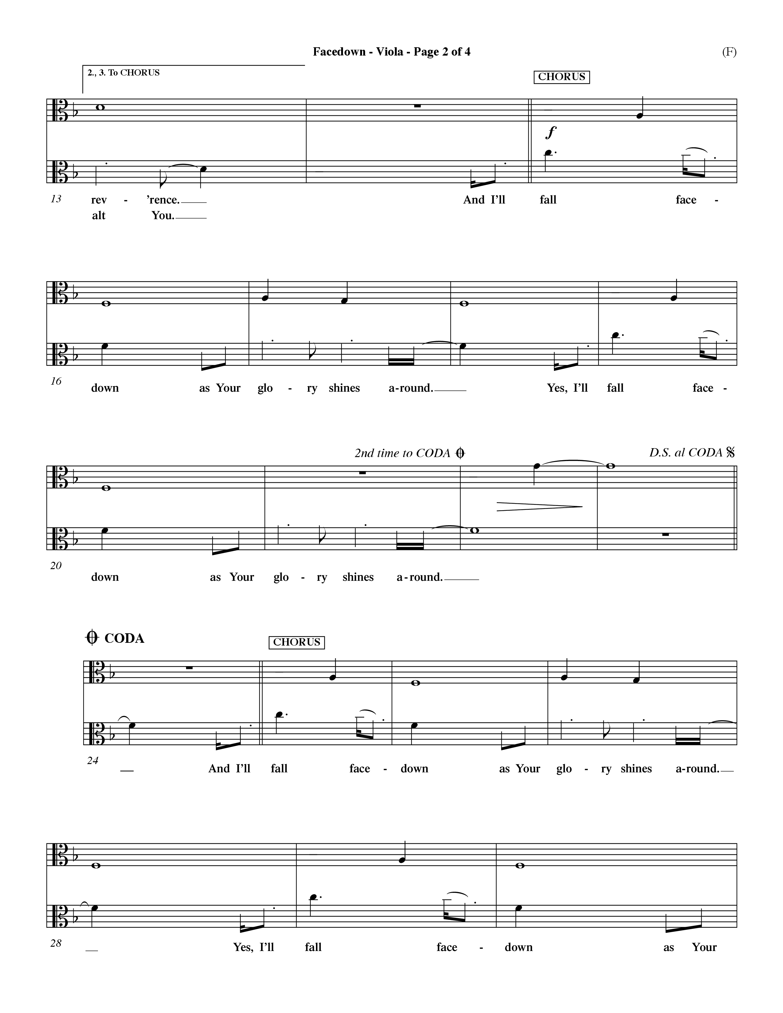 Facedown (Choral Anthem SATB) Viola (Word Music Choral / Orch. Dave Williamson)