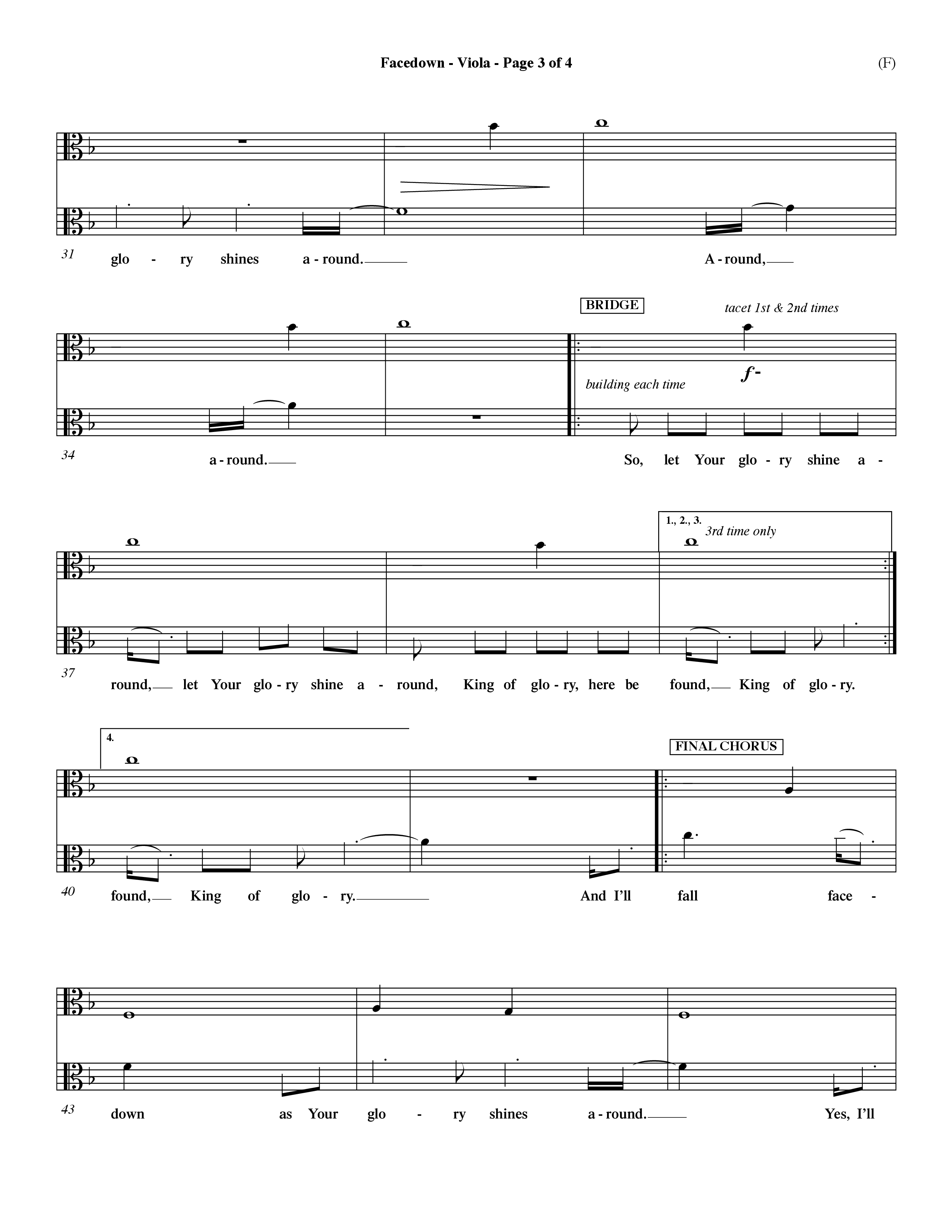 Facedown (Choral Anthem SATB) Viola (Word Music Choral / Orch. Dave Williamson)